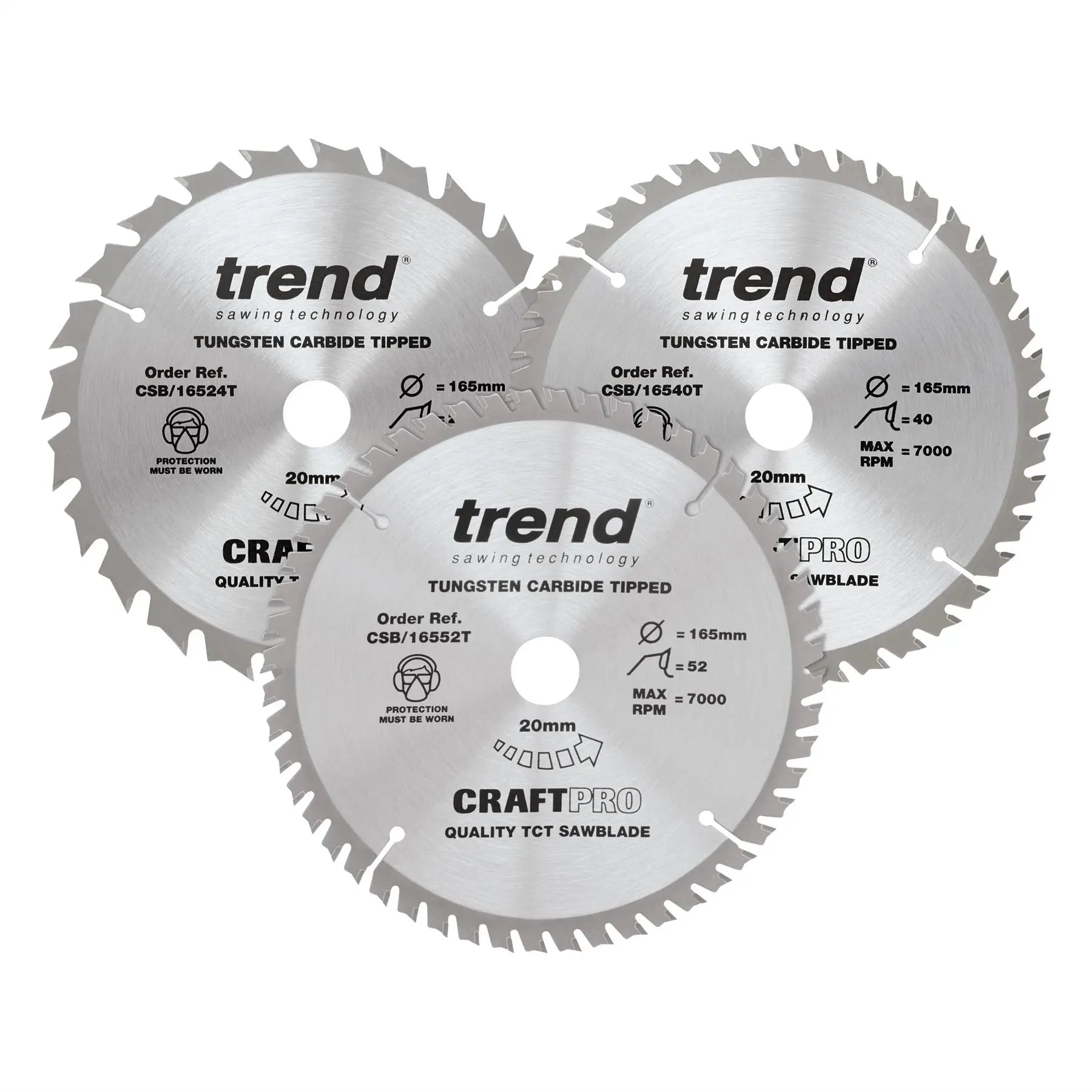 Trend 165mm Diameter Craft Saw Blade Triple Pack CSB/165/3PK/B  White Rose Tools