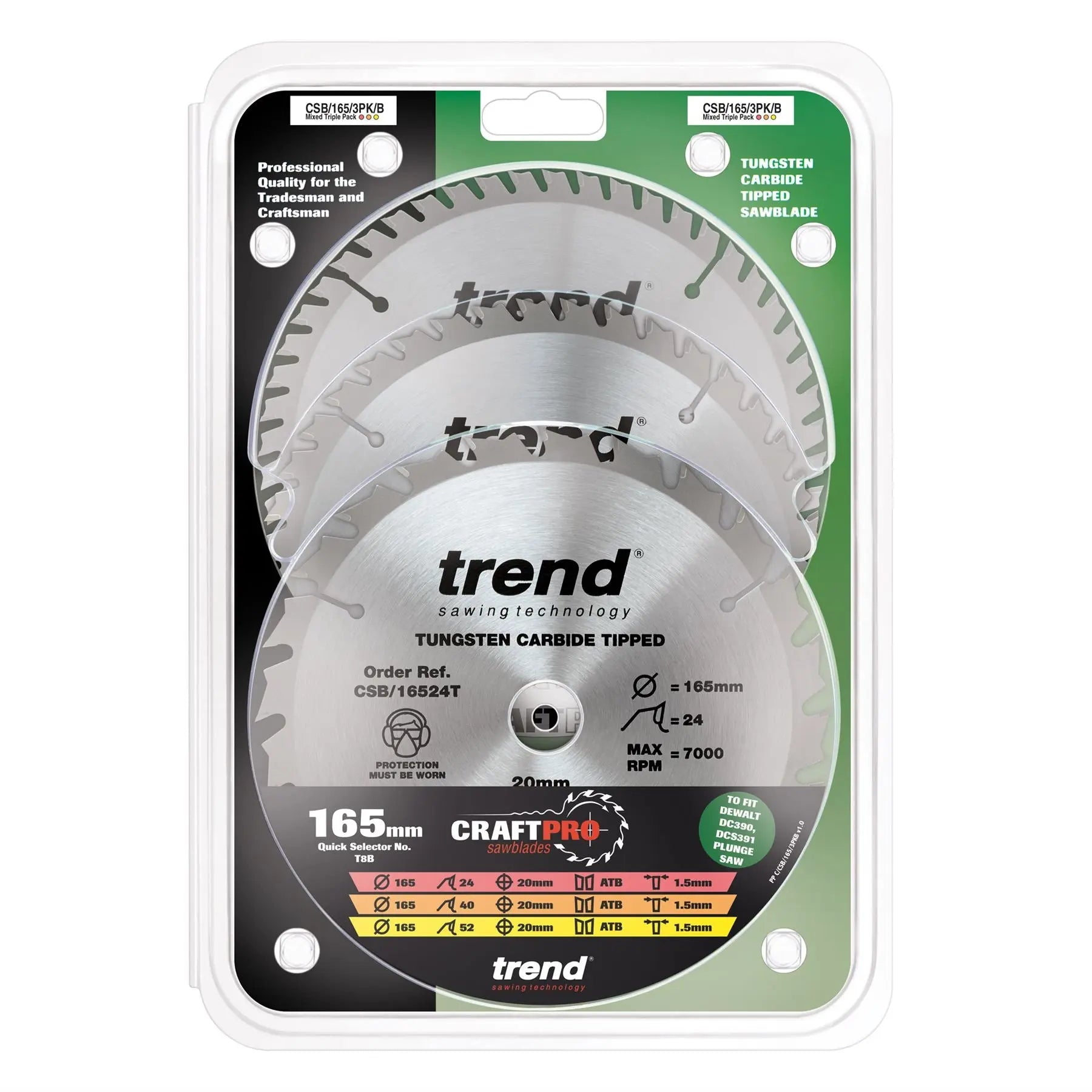 Trend 165mm Diameter Craft Saw Blade Triple Pack CSB/165/3PK/B  White Rose Tools