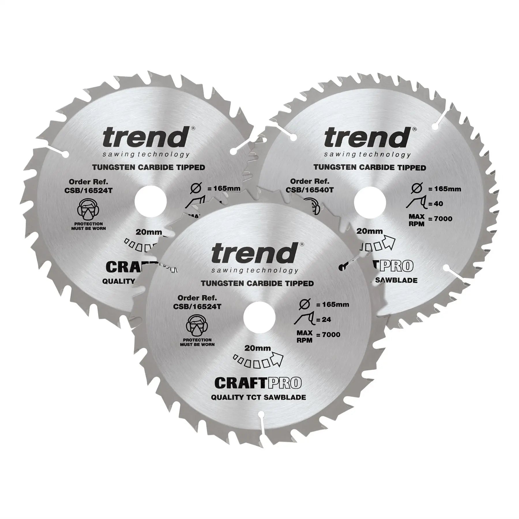 Trend 165mm Diameter Craft Saw Blade Triple Pack CSB/165/3PK/C  White Rose Tools