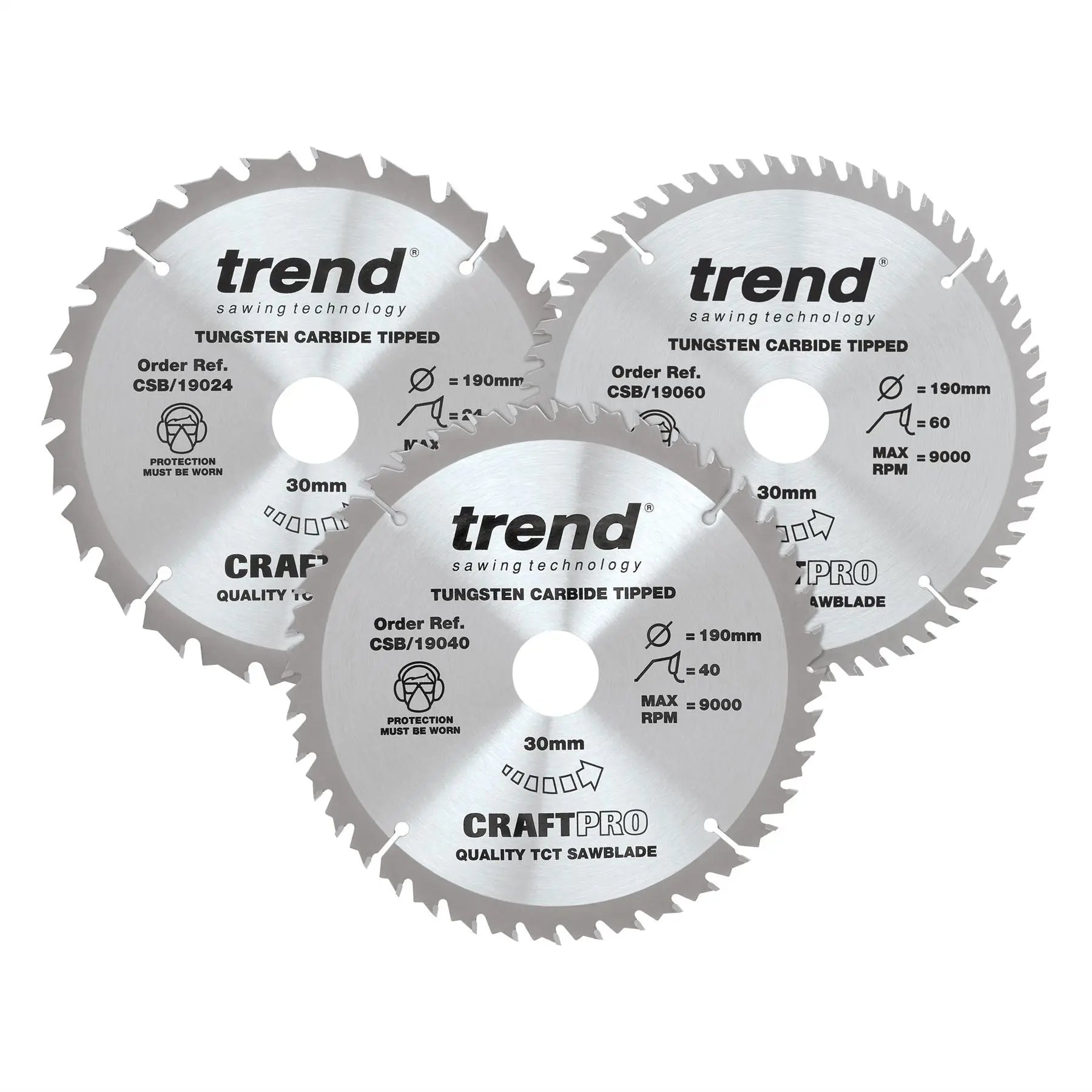 Trend 190mm Diameter Craft Saw Blade Triple Pack CSB/190/3PK  White Rose Tools