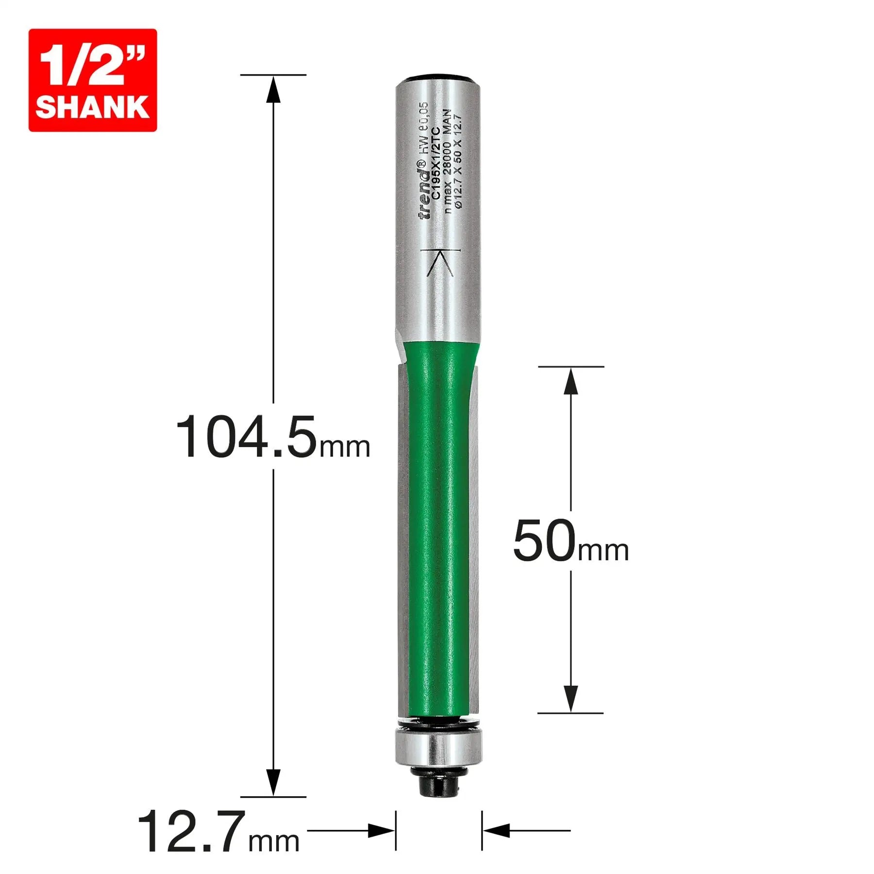 Trend Bearing Guided Trimmer 12.7mm Diameter C195X1/2TC  White Rose Tools