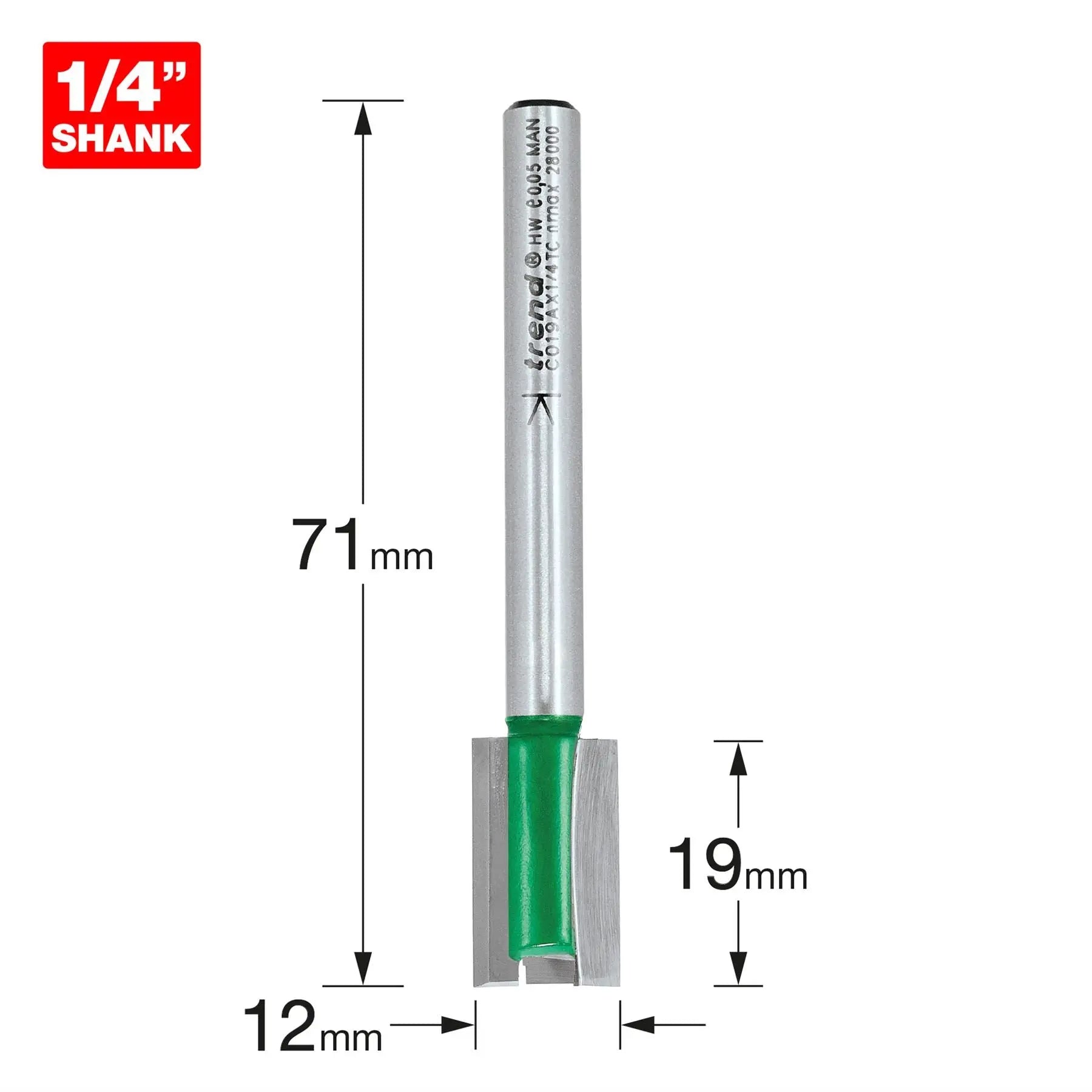 Trend Craft Pro 12mm X 19mm 1/4In Shank Router Cutter Bit For Use With Hinge Jigs C019AX1/4TC 