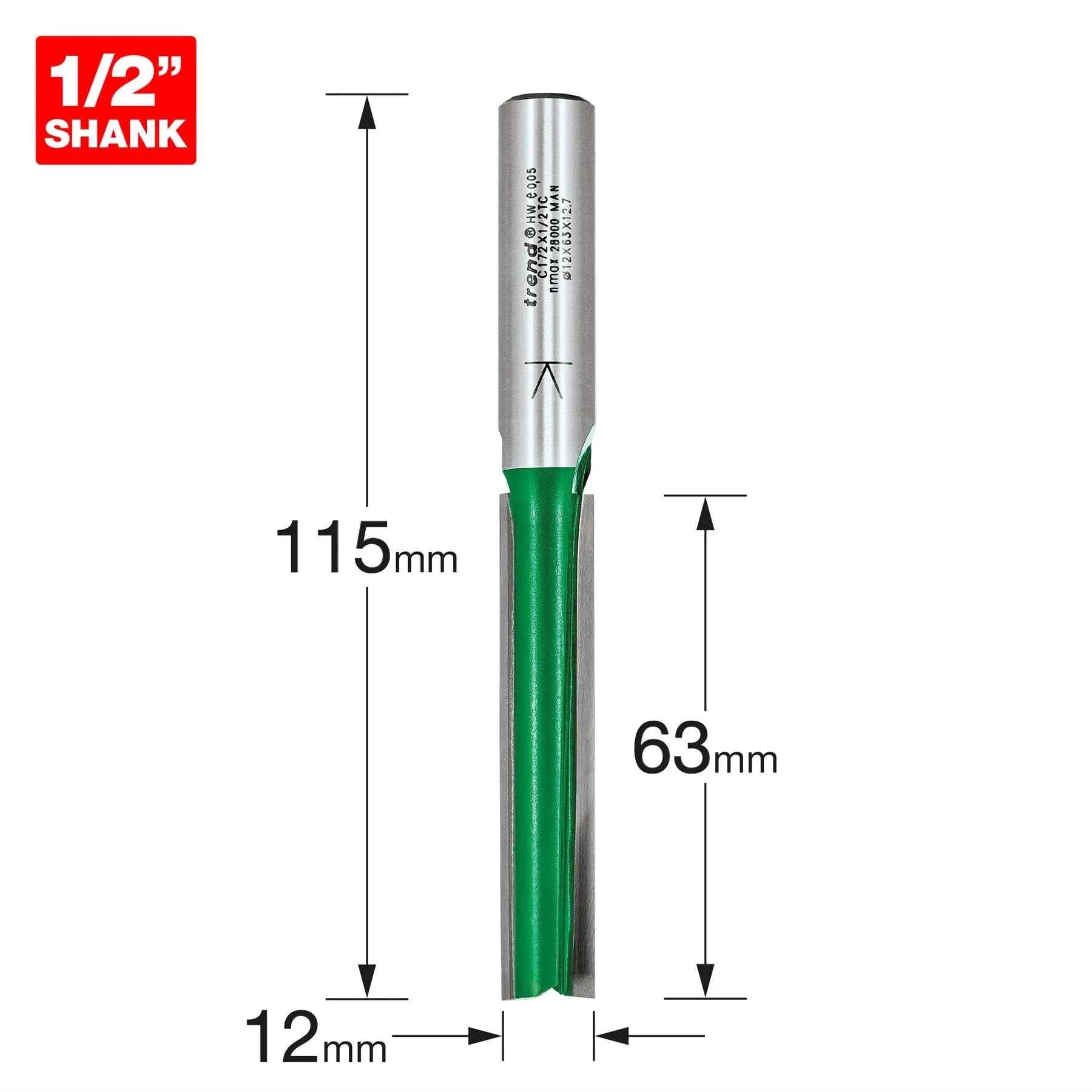 Trend Craft Pro 12mm X 63mm 1/2In Shank Router Cutter Bit For Use With Lock Jigs C172X1/2TC 