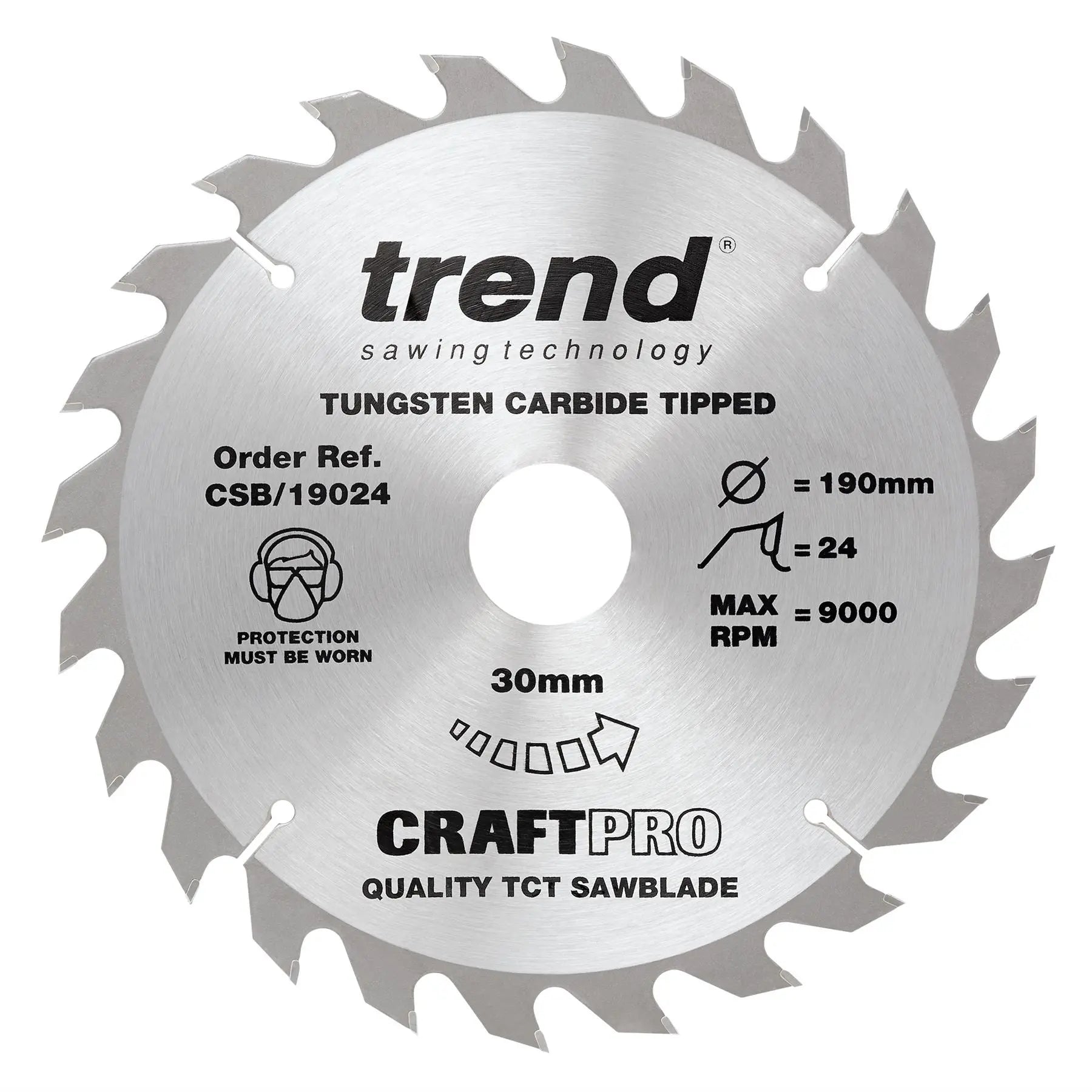 Trend Craft Pro 190mm Diameter 30mm Bore 24 Tooth Combination Cut Saw Blade For Hand Held Circular Saws. CSB/19024 