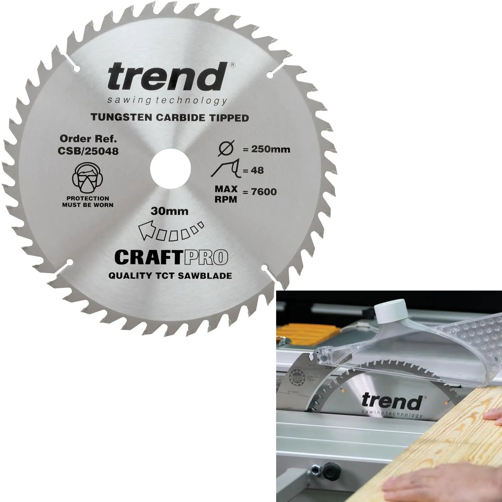 Trend Craft Pro 250mm Diameter 30mm Bore 48 Tooth General Purpose Saw Blade For Table Saws. CSB/25048 
