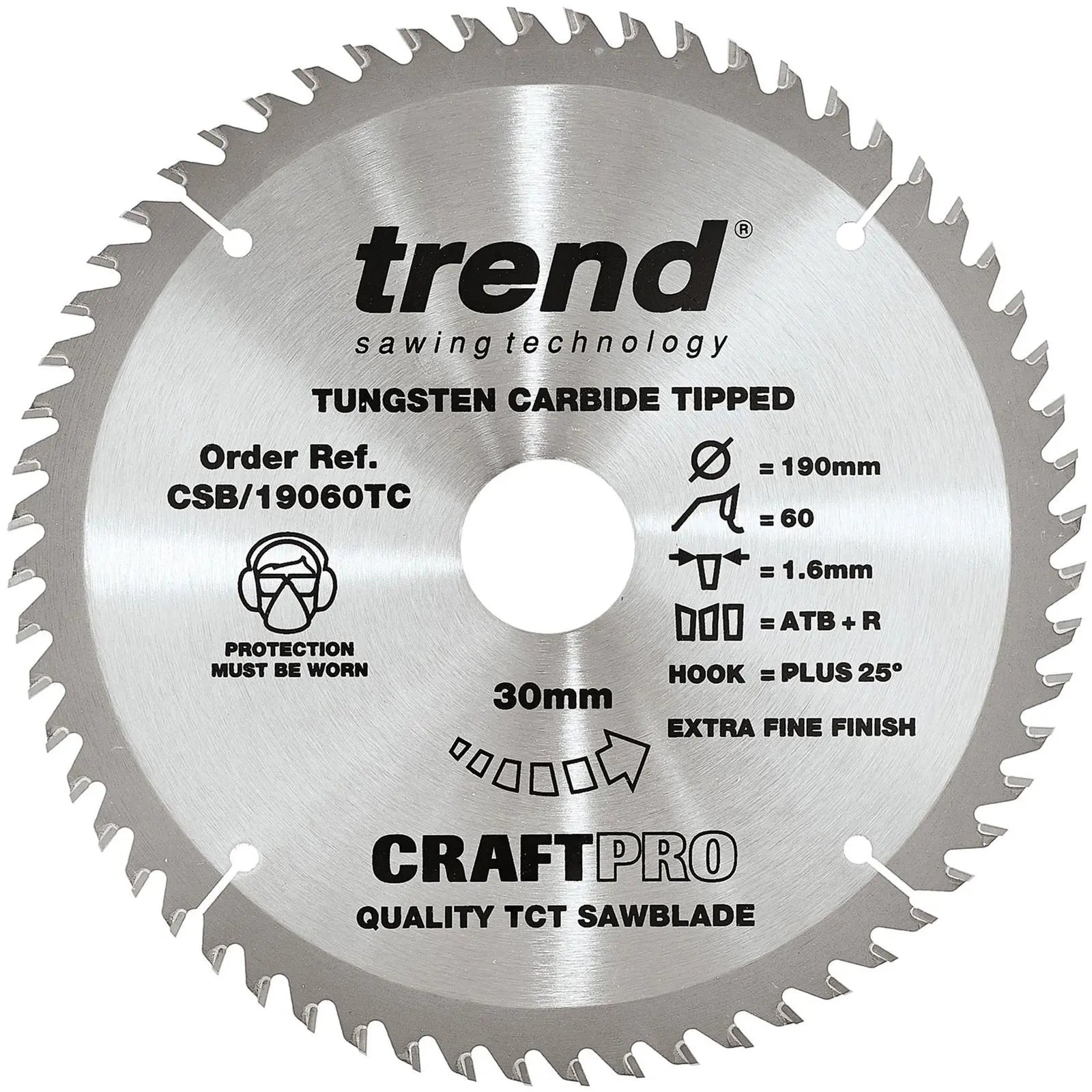 Trend Craft Saw Blade 190mm X 60 Teeth X 30 X 1.55 For Dcs575 CSB/19060TC 