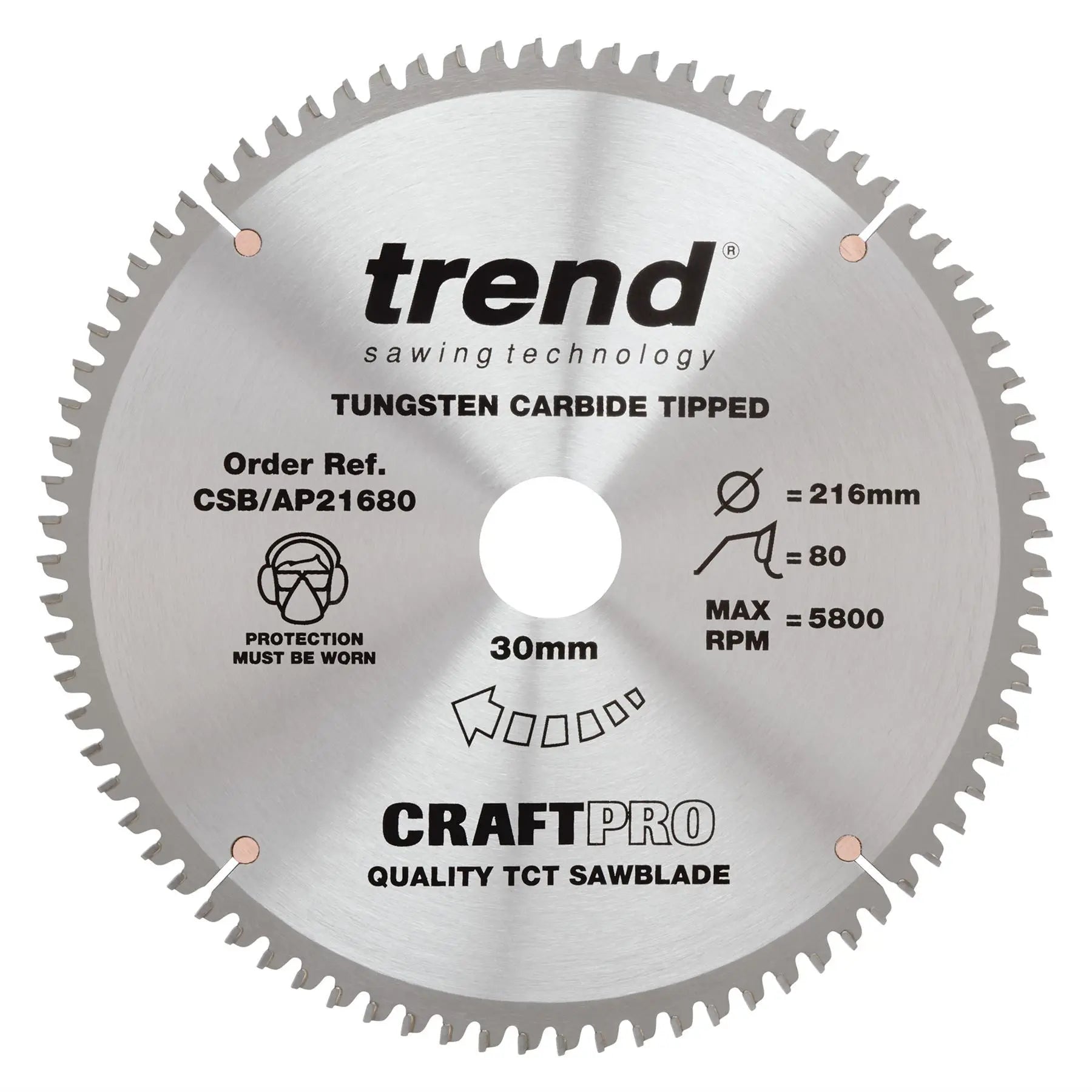 Trend Craft Saw Blade Aluminium And Plastic 216mm X 80 Teeth X 30mm  CSB/AP21680  White Rose Tools