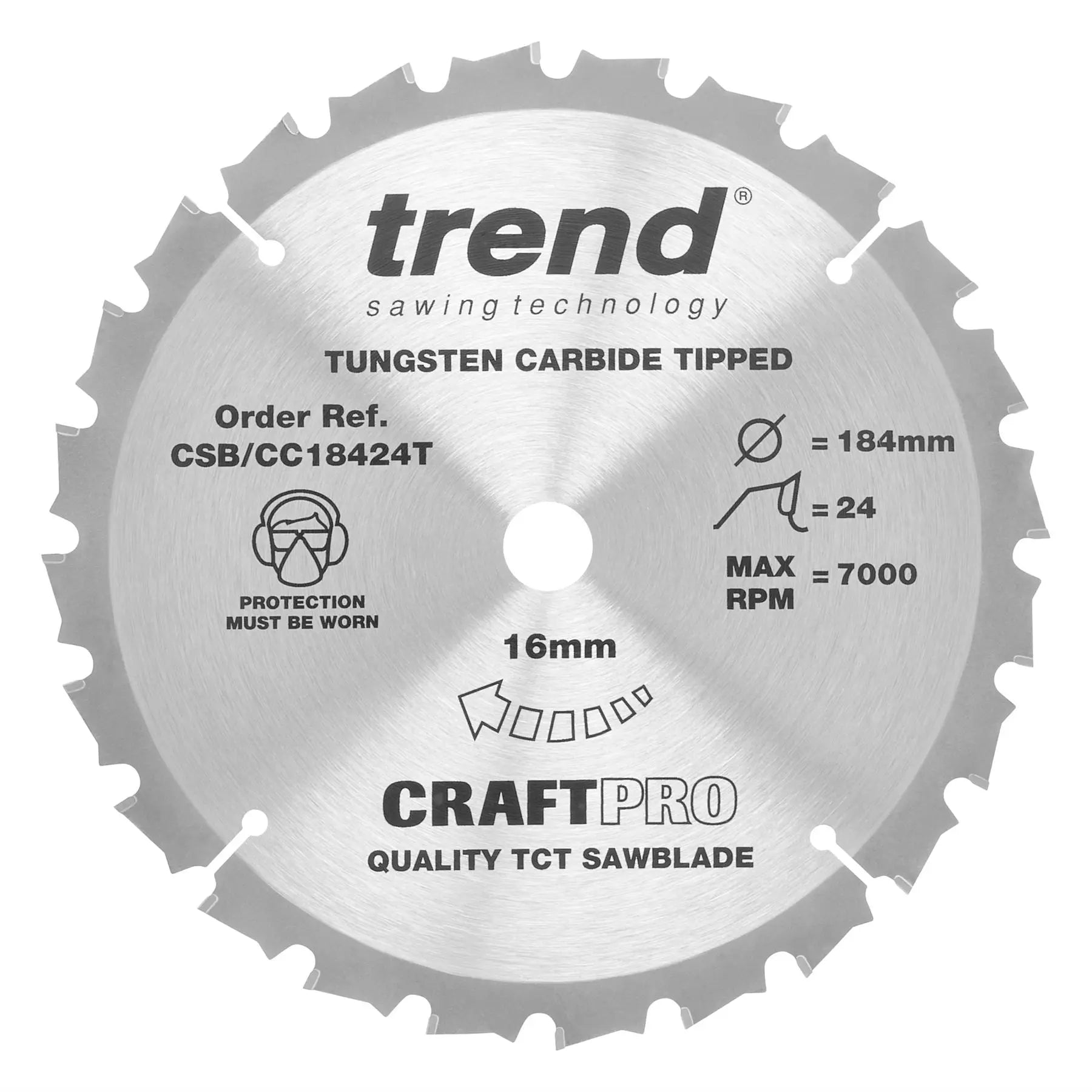 Trend Craft Saw Blade Crosscut 184mm X 24 Teeth X 16mm Thin  CSB/CC18424T  White Rose Tools