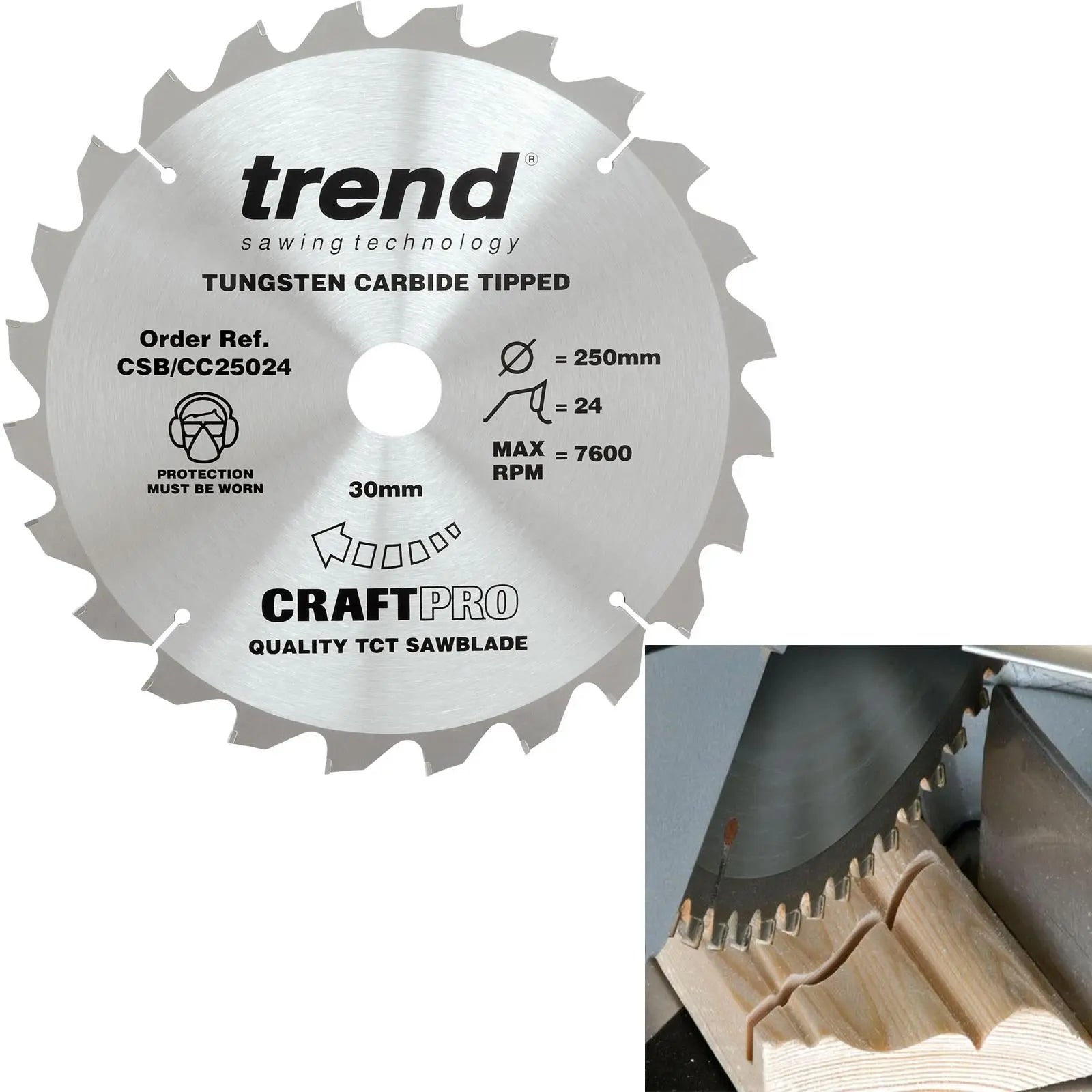 Trend Craft Saw Blade Crosscut 250mm X 24 Teeth X 30mm  CSB/CC25024 