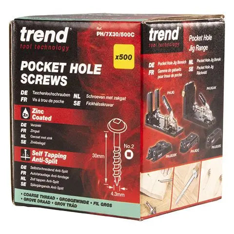 Trend Pocket Hole Screw Coarse Thread No.7X30mm  PH/7X30/500C 