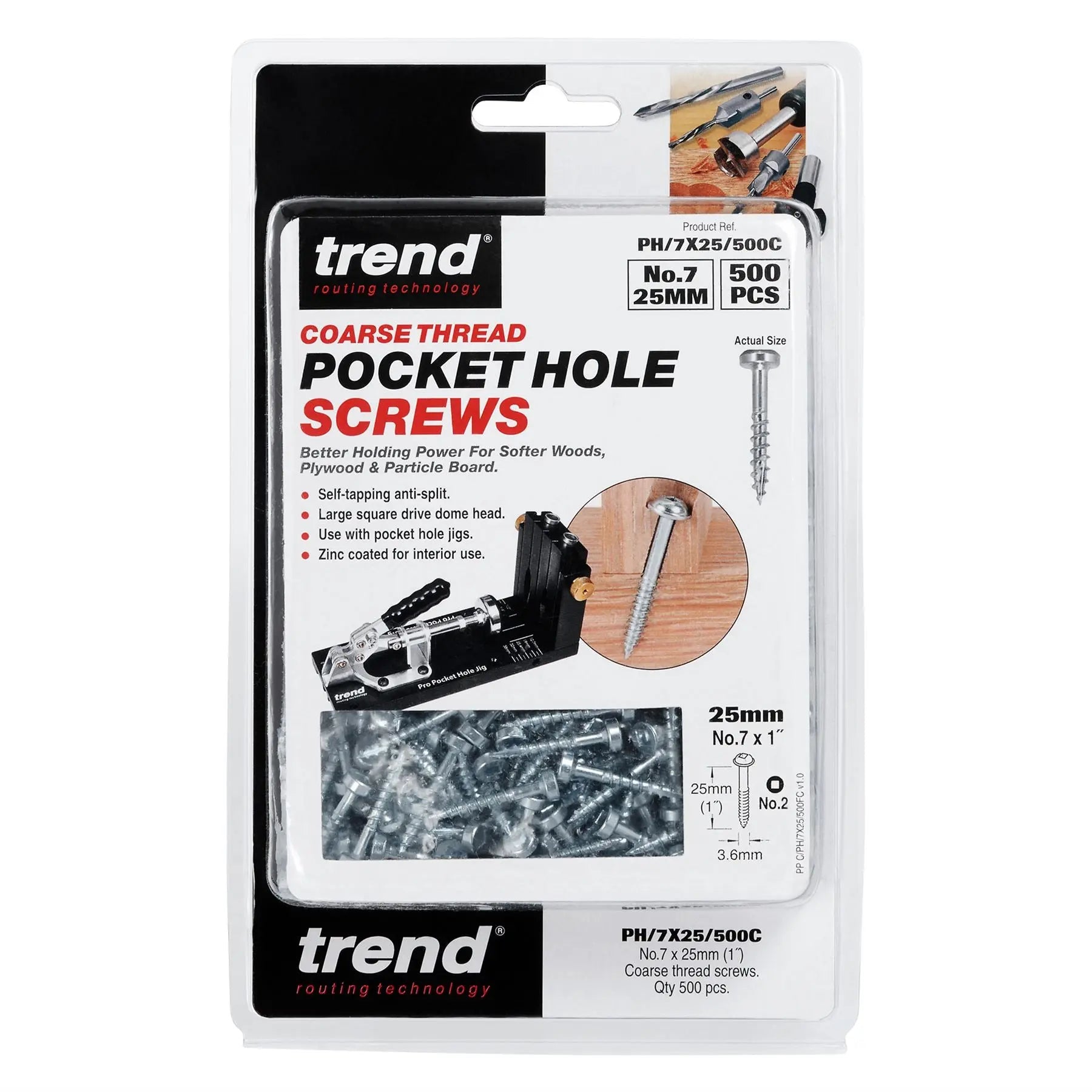 Trend Pocket Hole Screw Coarse Thread No7X25mm  PH/7X25/500C 