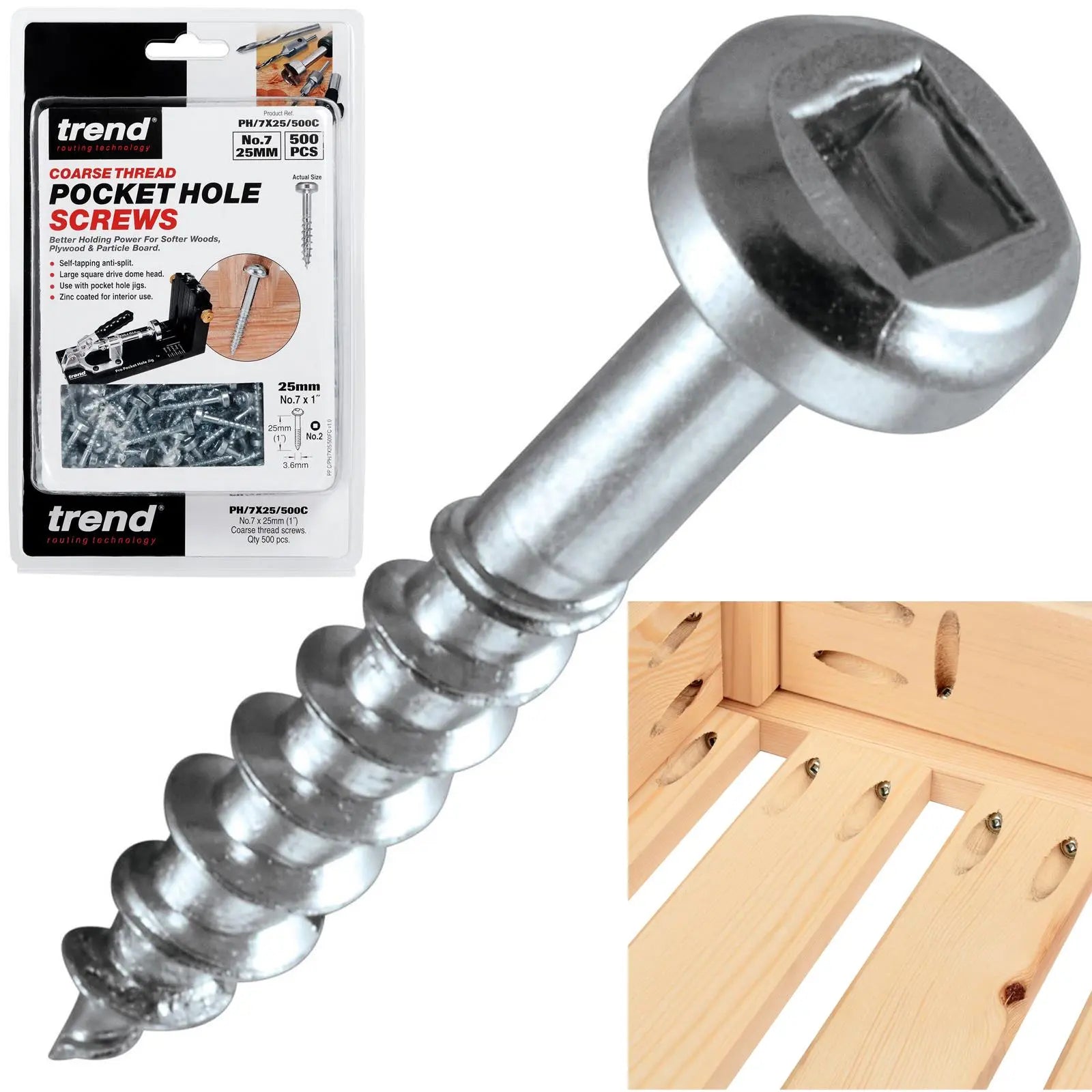 Trend Pocket Hole Screw Coarse Thread No7X25mm  PH/7X25/500C 