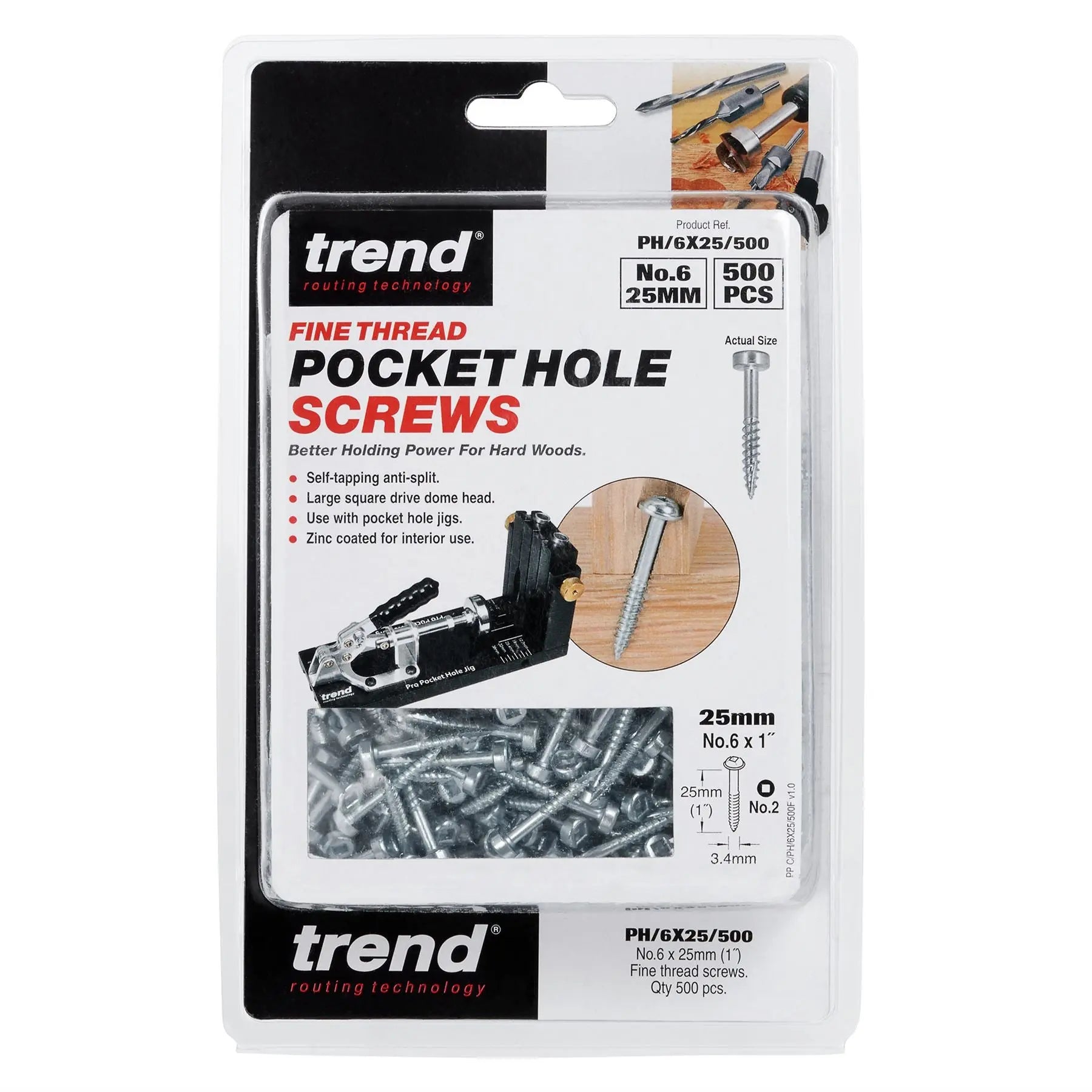 Trend Pocket Hole Screw Fine Thread No.6 X 25mm  PH/6X25/500 