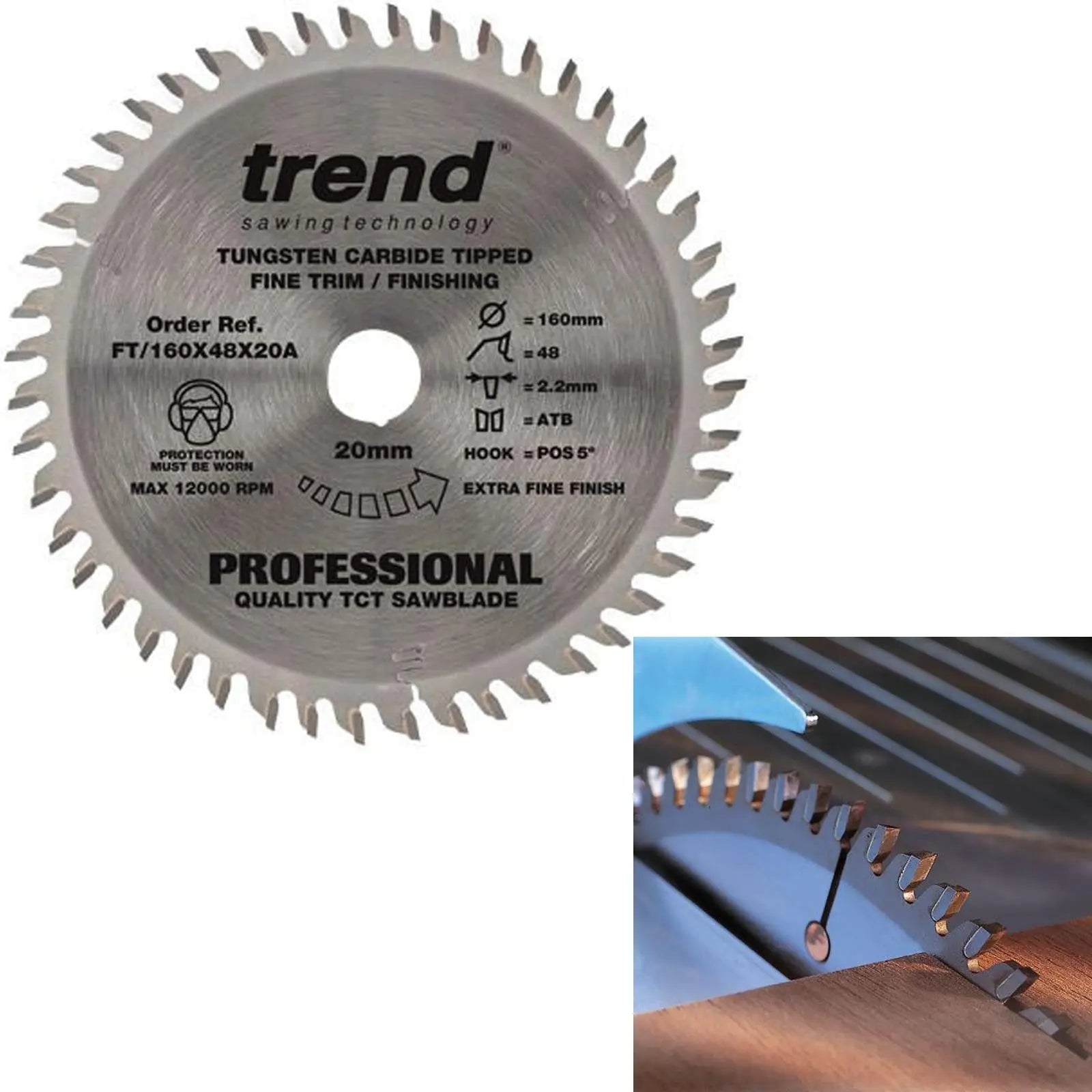 Trend Saw Blade Fine Trim 160mm X 48 Teeth X 20mm  FT/160X48X20A 