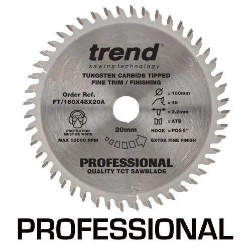Trend Saw Blade Fine Trim 160mm X 48 Teeth X 20mm  FT/160X48X20A 