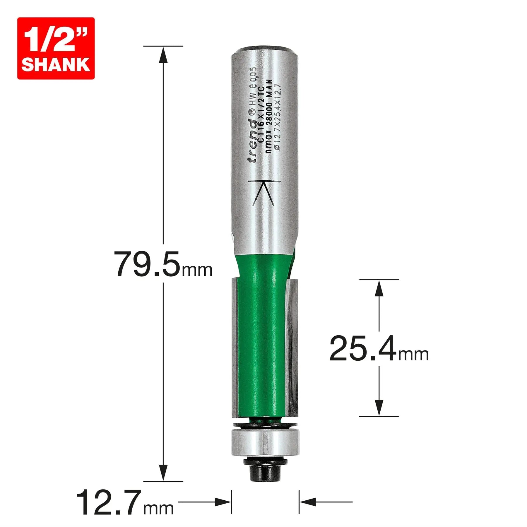 Trend Self Guided Trimmer 12.7mm Diameter  C116X1/2TC  White Rose Tools