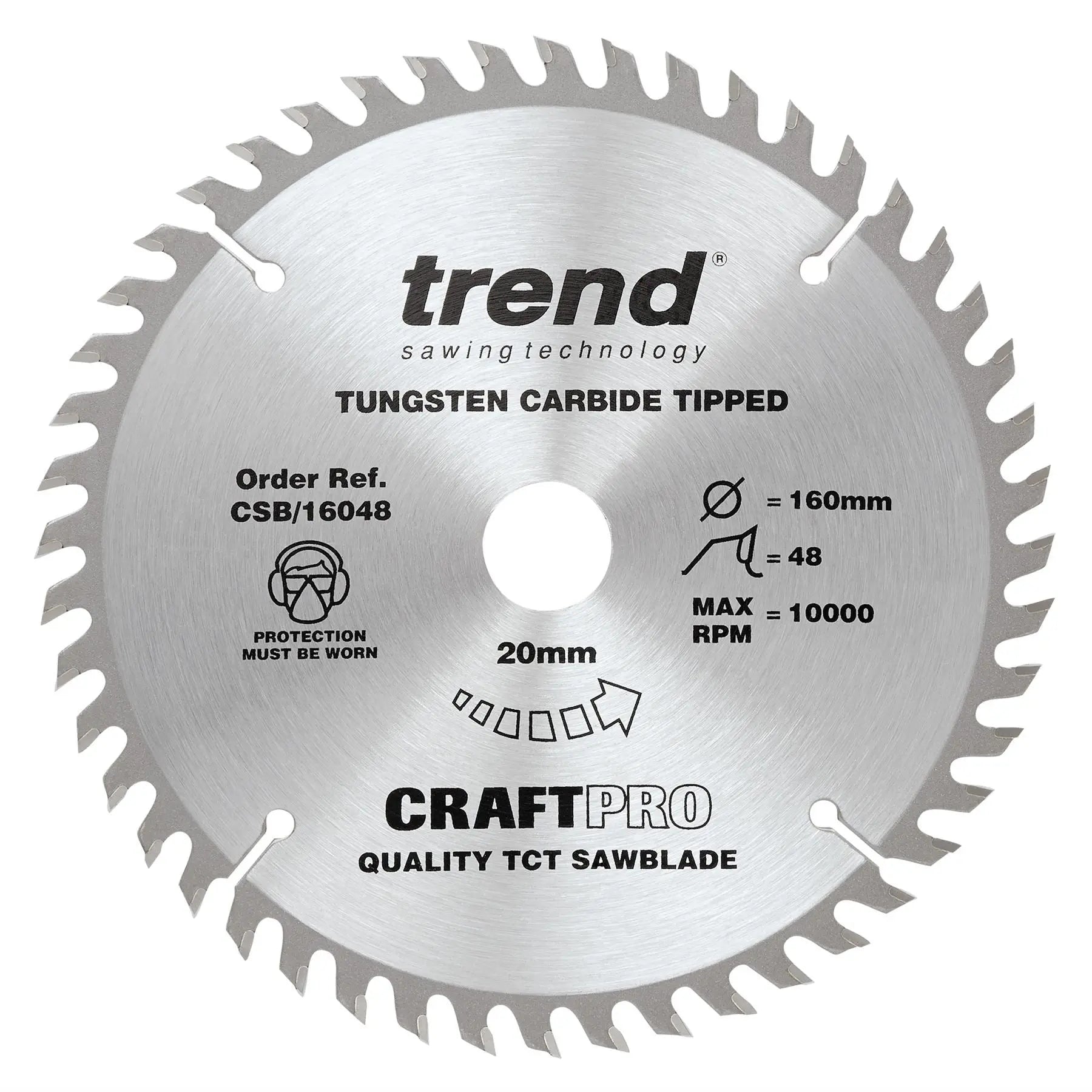 Trend The Craft Pro 160mm Diameter 20mm Bore 48 Tooth Fine Finish Cut Saw Blade For Hand Held Circular Saws CSB/16048  White Rose Tools