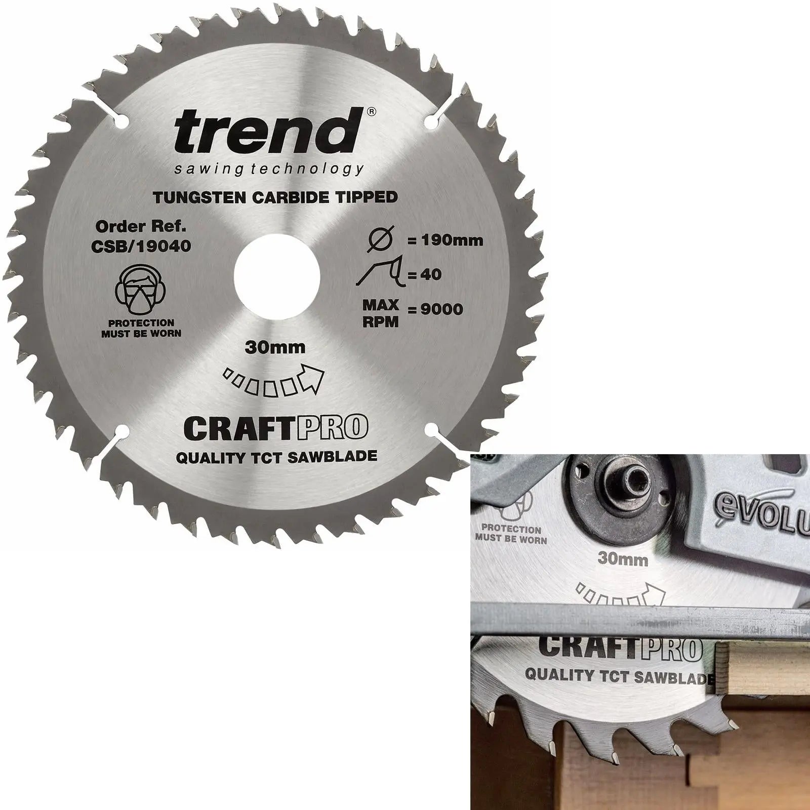 Trend The Craft Pro 190mm Diameter 30mm Bore 40 Tooth General Purpose Saw Blade For Hand Held Circular Saws. CSB/19040 