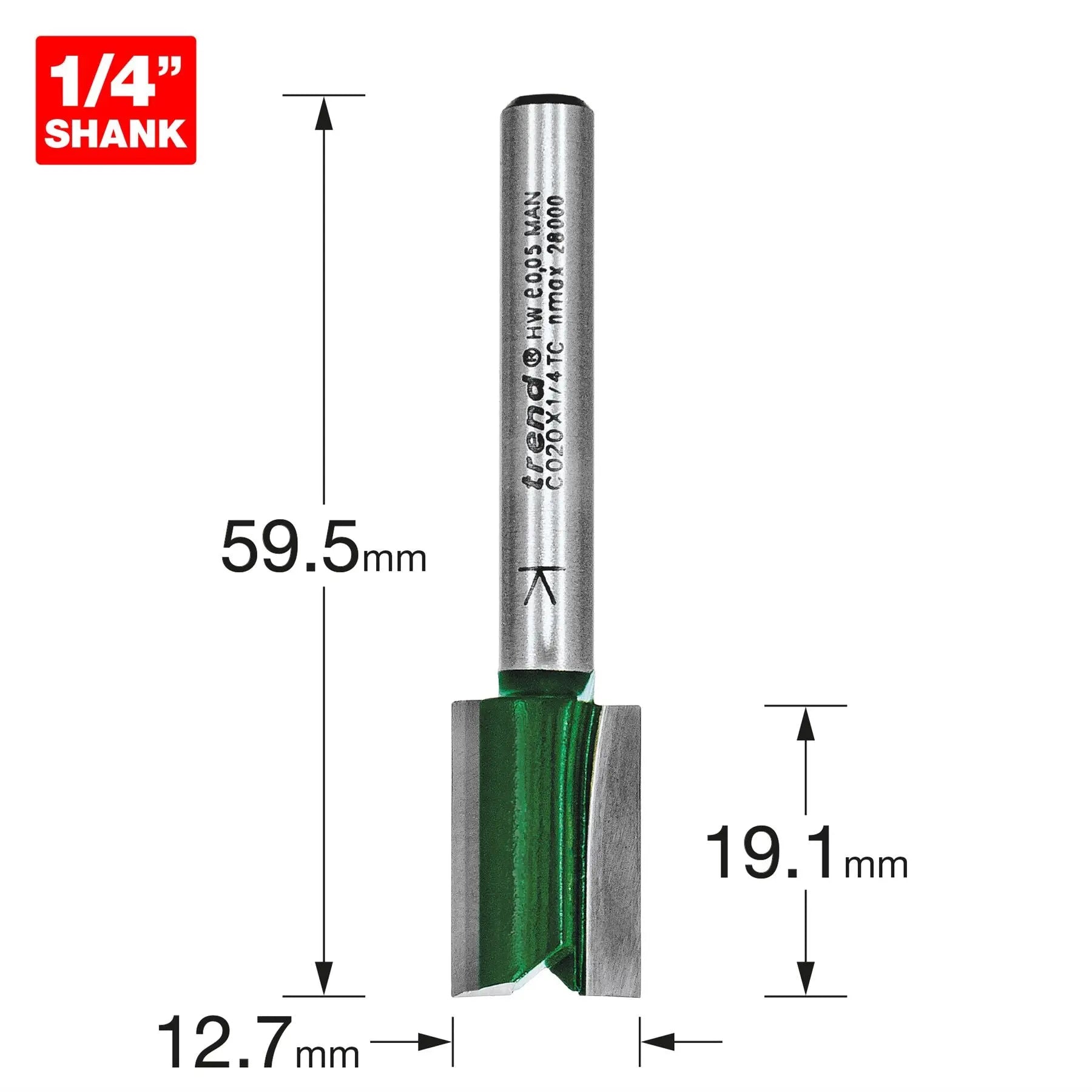Trend Two Flute Cutter 12.7mm Diameter C020X1/4TC  White Rose Tools