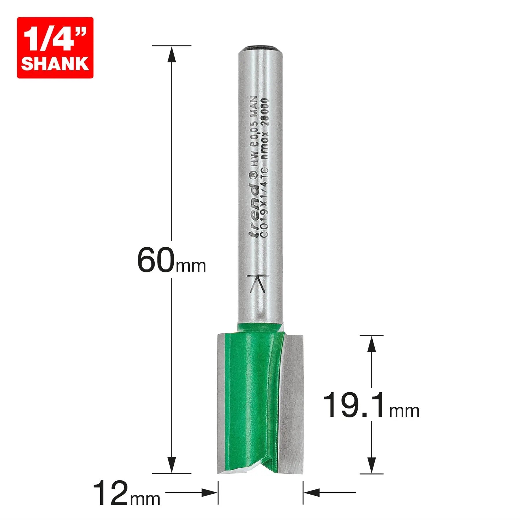 Trend Two Flute Cutter 12mm Diameter C019X1/4TC 