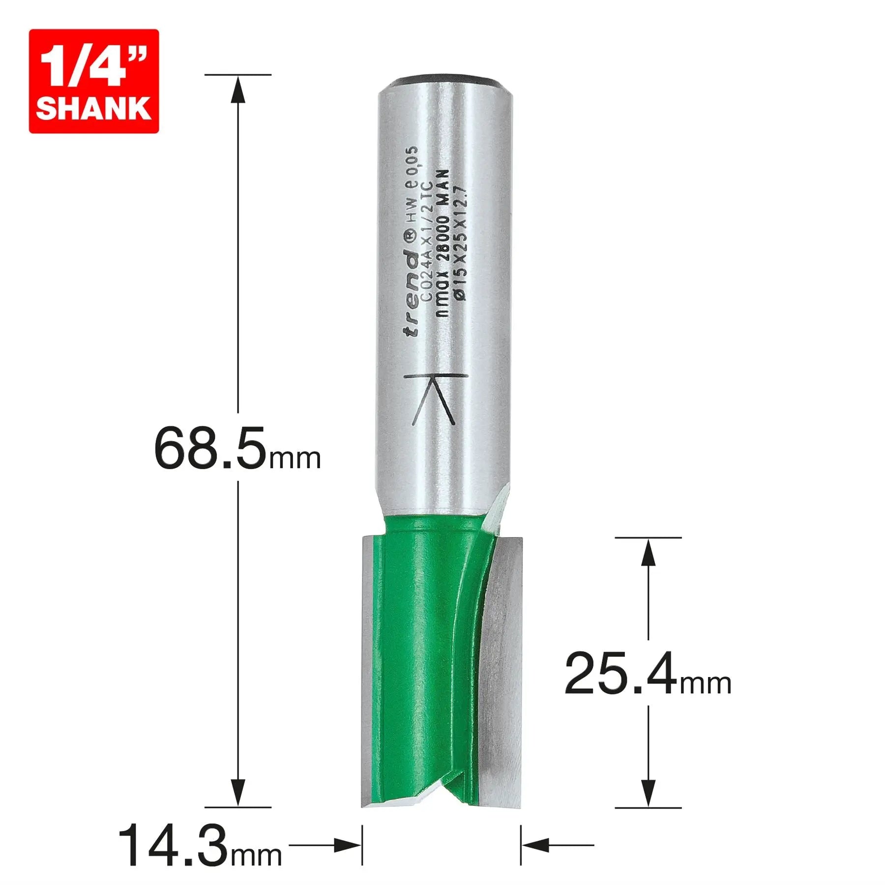 Trend Two Flute Cutter 14.3mm Diameter C024X1/4TC  White Rose Tools