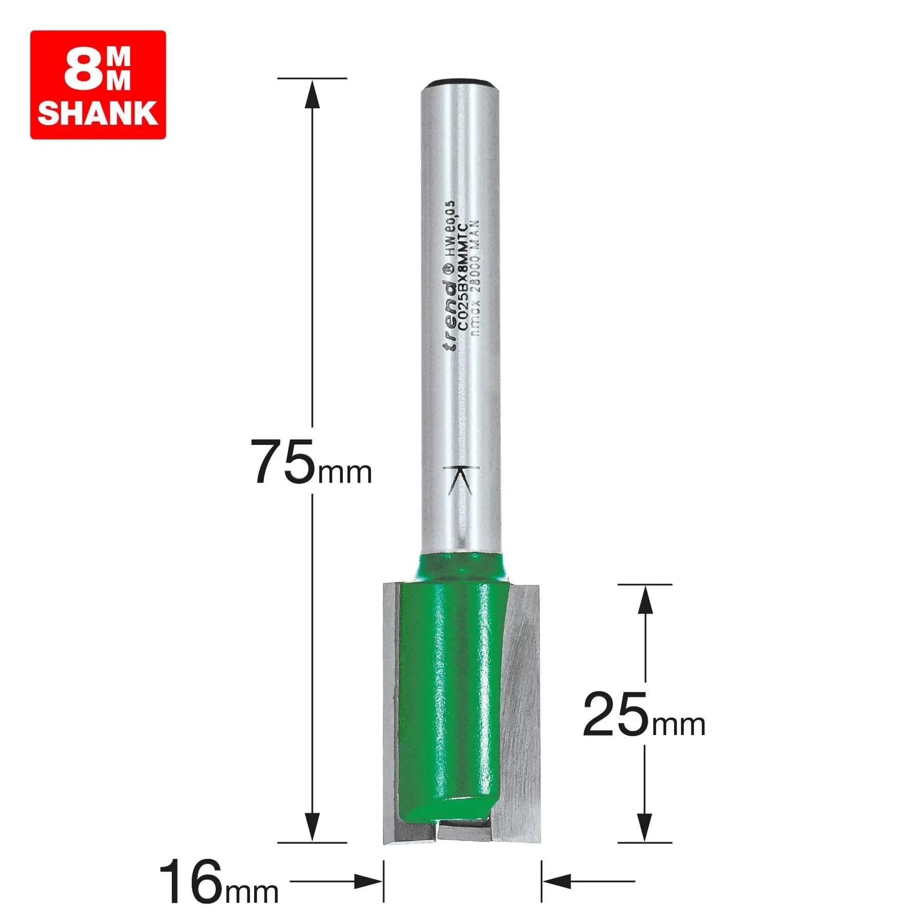 Trend Two Flute Cutter 16mm Diameter C025BX8MMTC  White Rose Tools