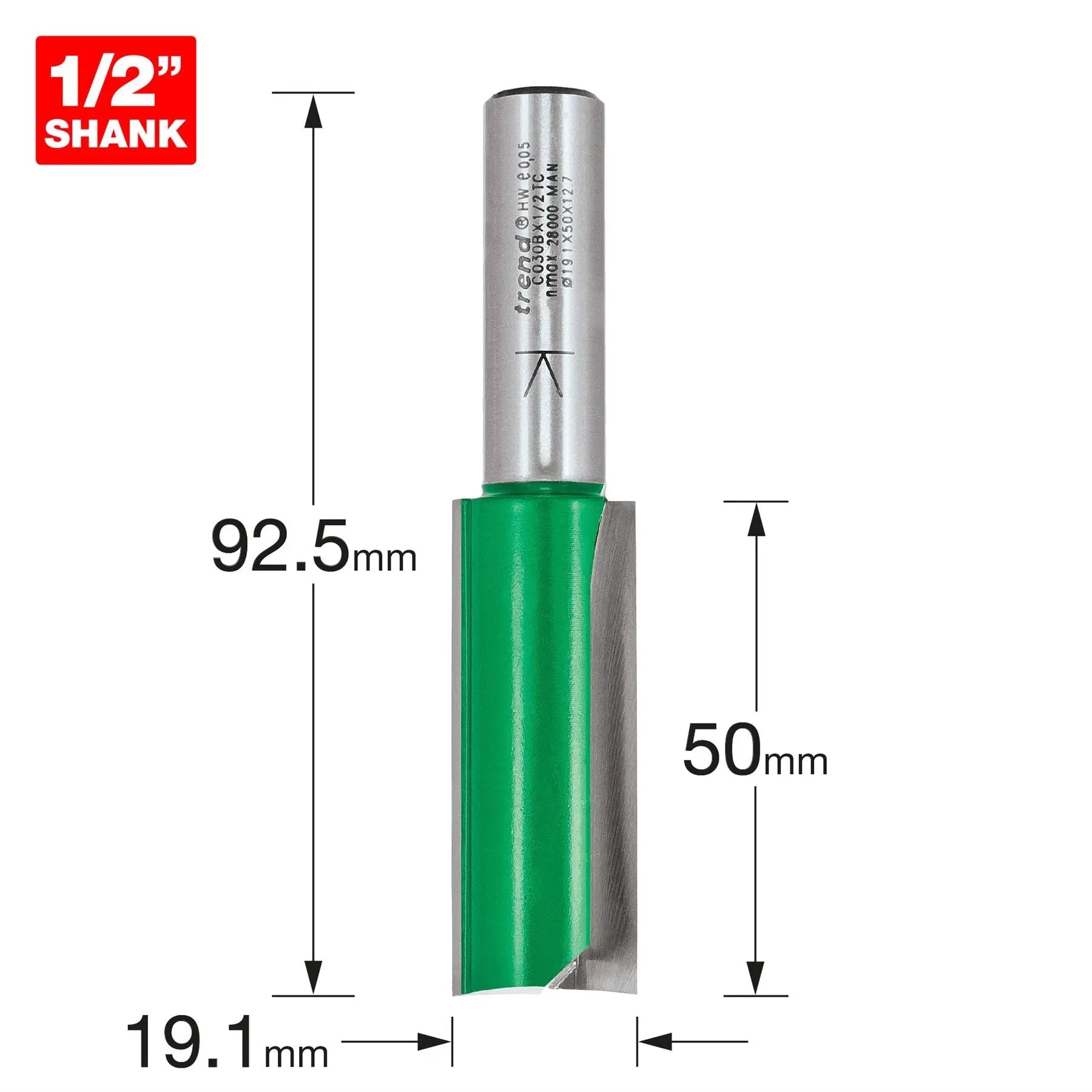 Trend Two Flute Cutter 19.1mm Diameter C030BX1/2TC  White Rose Tools