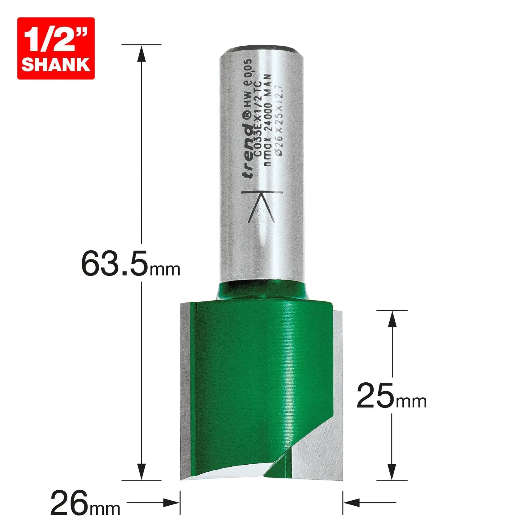 Trend Two Flute Cutter 26mm Diameter C033EX1/2TC  White Rose Tools