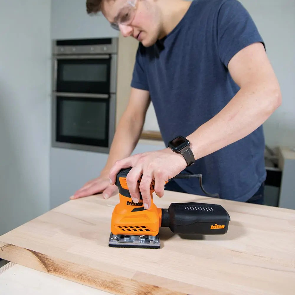 Triton 200W Orbital Palm Sander 1/4 Sheet TQTRSS 389621  White Rose Tools