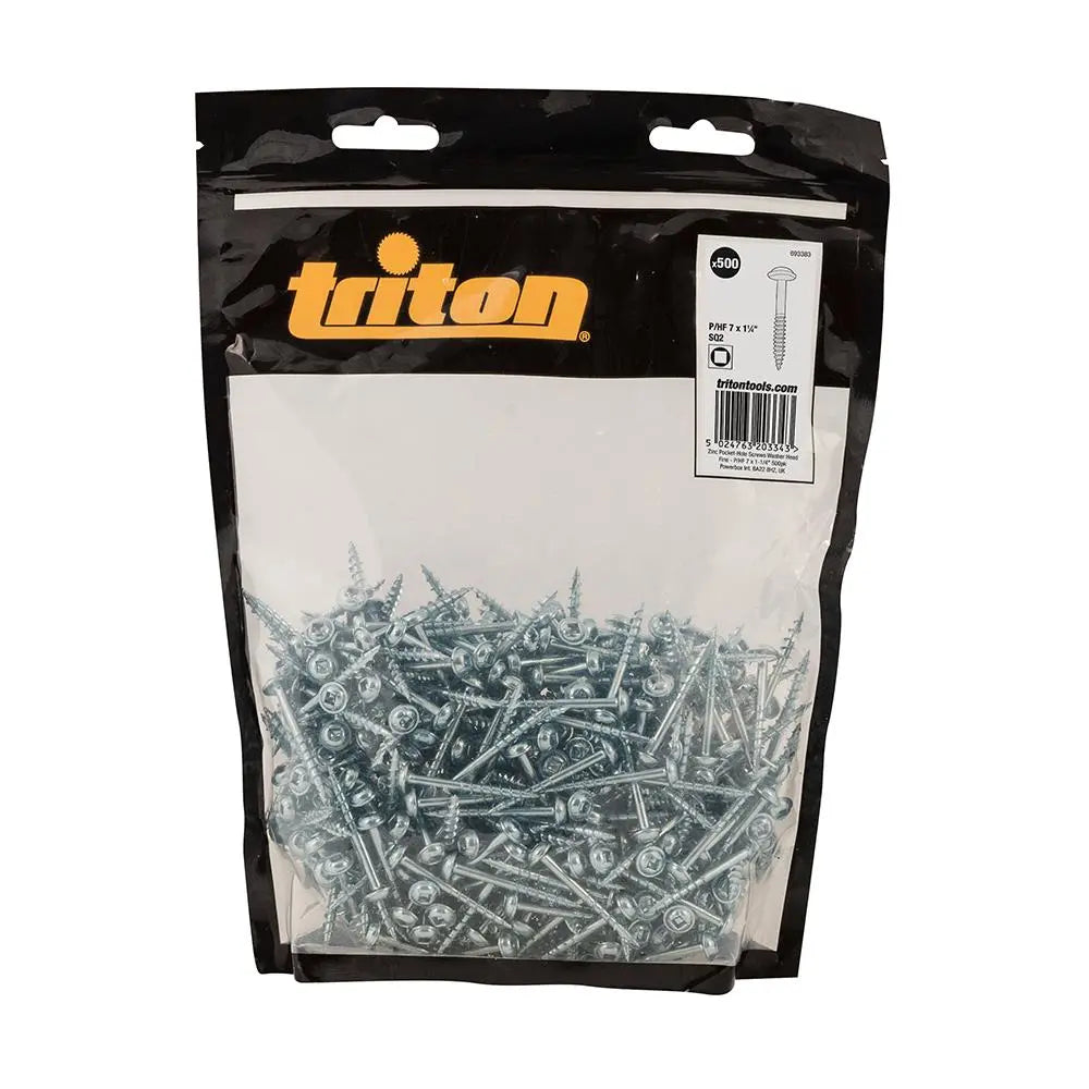 Triton Zinc Pocket-Hole Screws Washer Head Fine P/HF 7 x 1-1/4" 500pk 693383  White Rose Tools