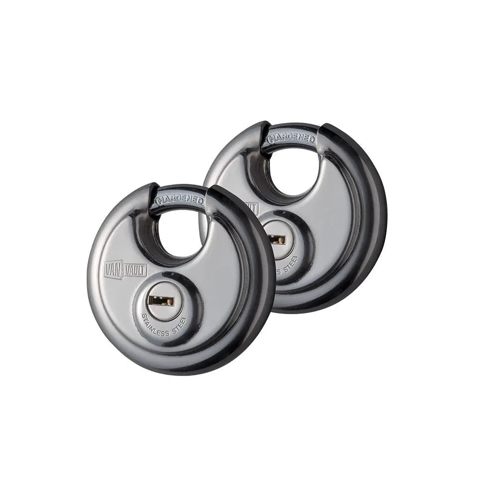 Van Vault Stainless Steel Disc Padlock Twin Pack 70mm S10028  White Rose Tools