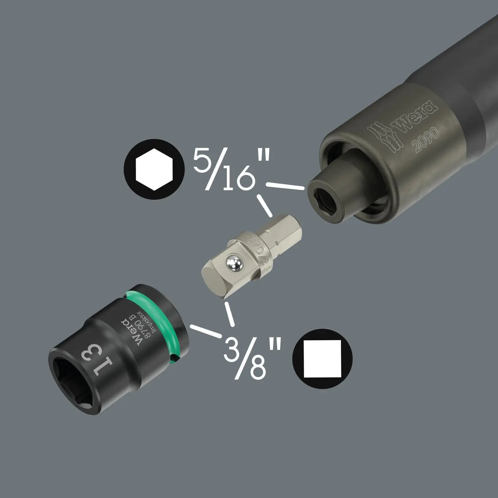 Wera 2090/16 Impaktor Impact Driver Set 1 Metric 3/8" Drive 16 Pieces  White Rose Tools