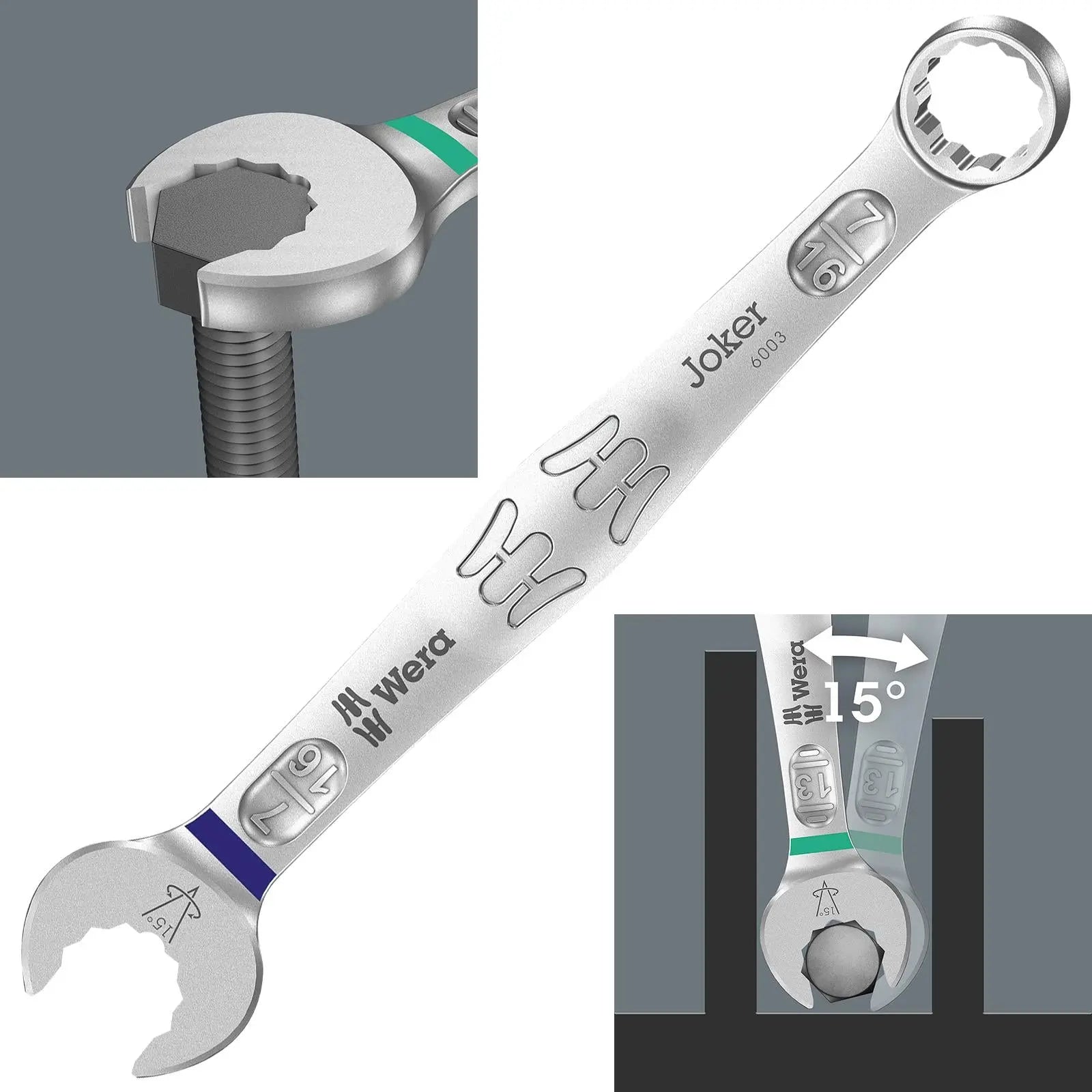 Wera 6003 Joker Combination Spanner Wrench Open End Ring Imperial 