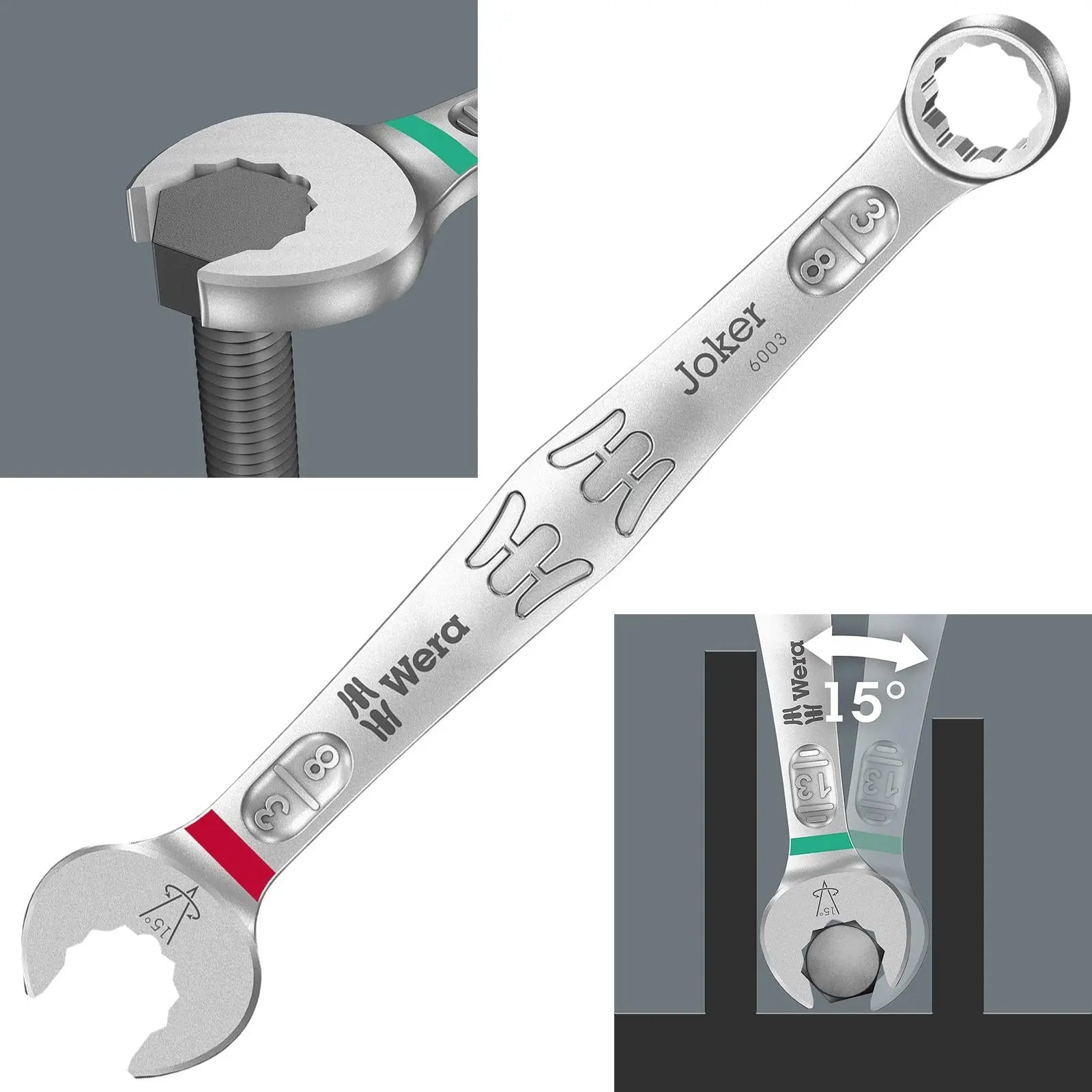Wera 6003 Joker Combination Spanner Wrench Open End Ring Imperial 