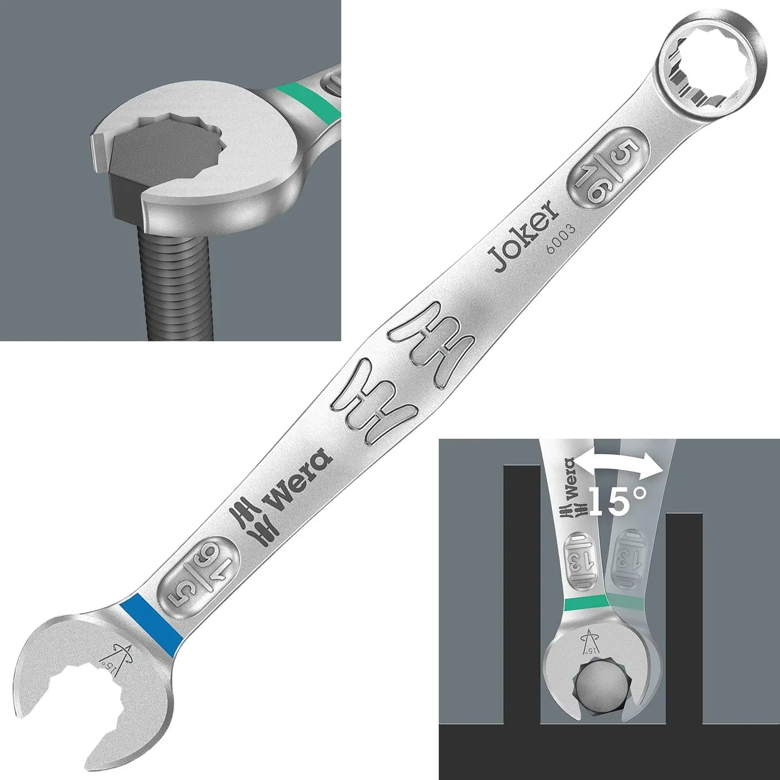 Wera 6003 Joker Combination Spanner Wrench Open End Ring Imperial 
