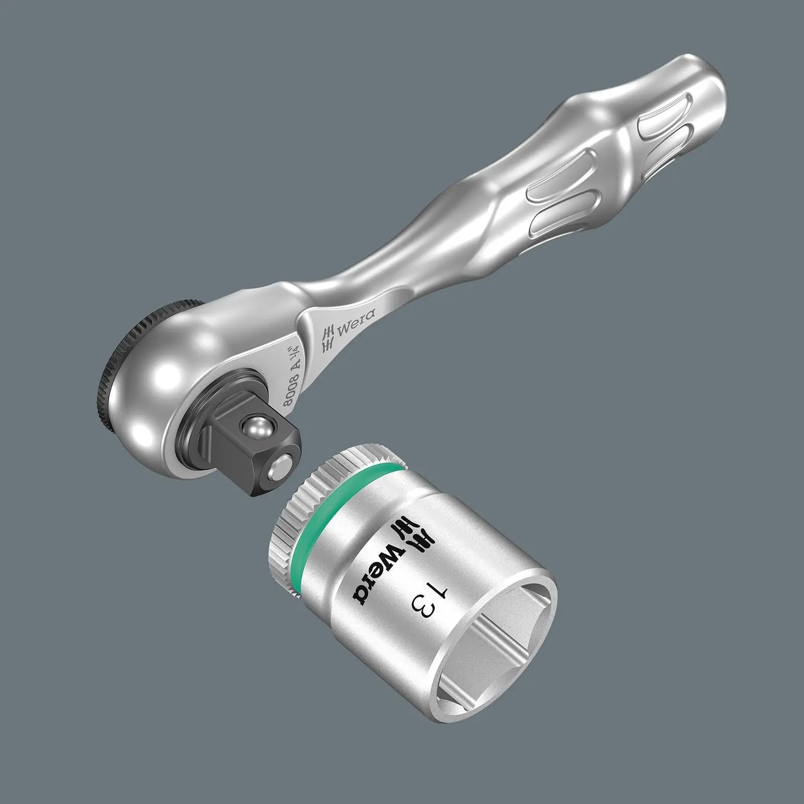 Wera 8008 A Zyklop Mini 3 Socket Ratchet Wrench Handle 1/4" Drive Fine Tooth 