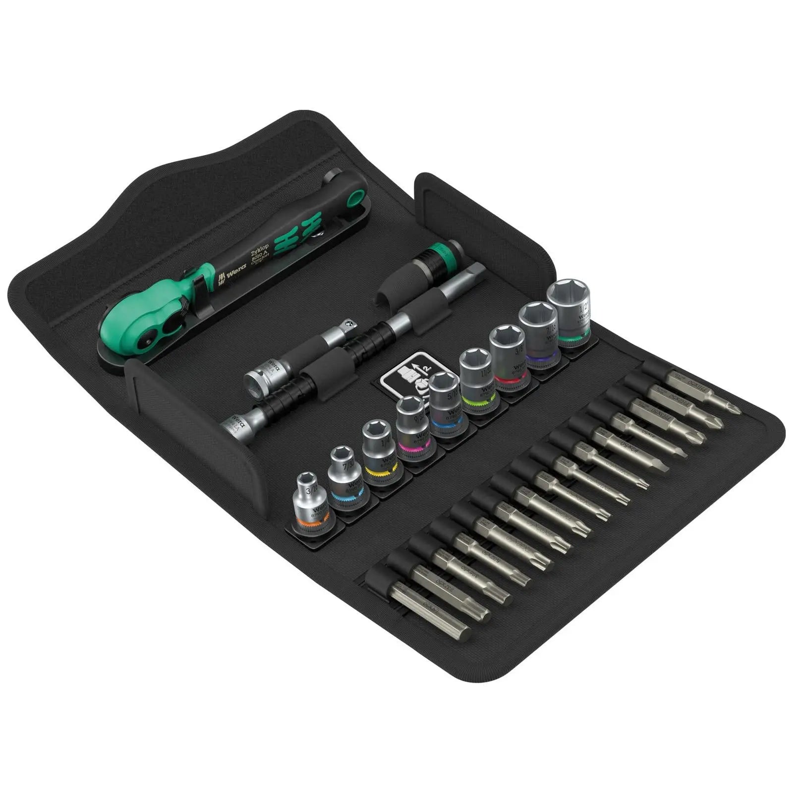Wera 8100 SA 15 Zyklop Comfort Ratchet Set Reversible 1/4" Drive Imperial in Case 28 Pieces  White Rose Tools