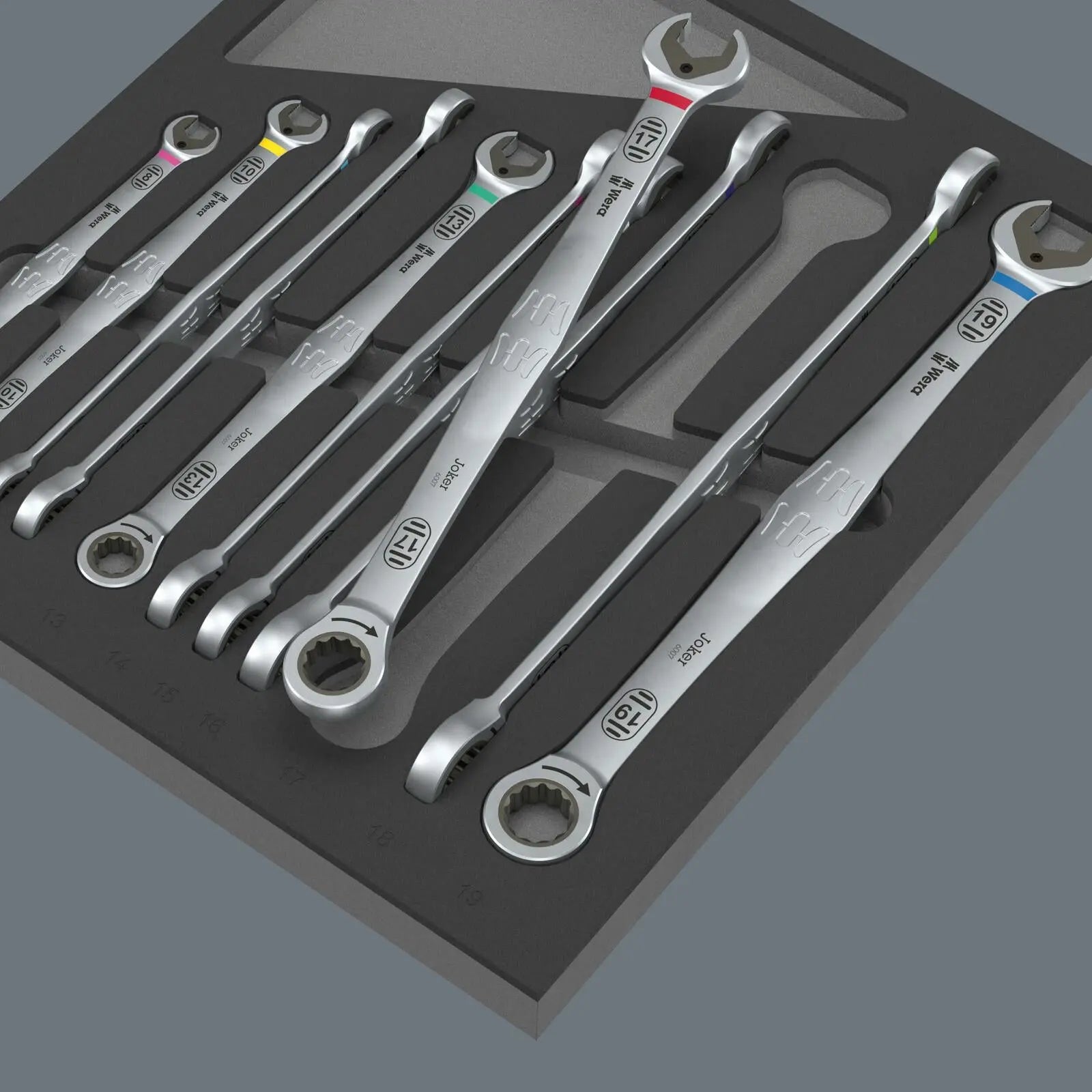 Wera 9735 Foam Insert 6007 Joker Set 1 Ratchet Combination Spanners Long Design 8-19mm 12 Pieces  White Rose Tools