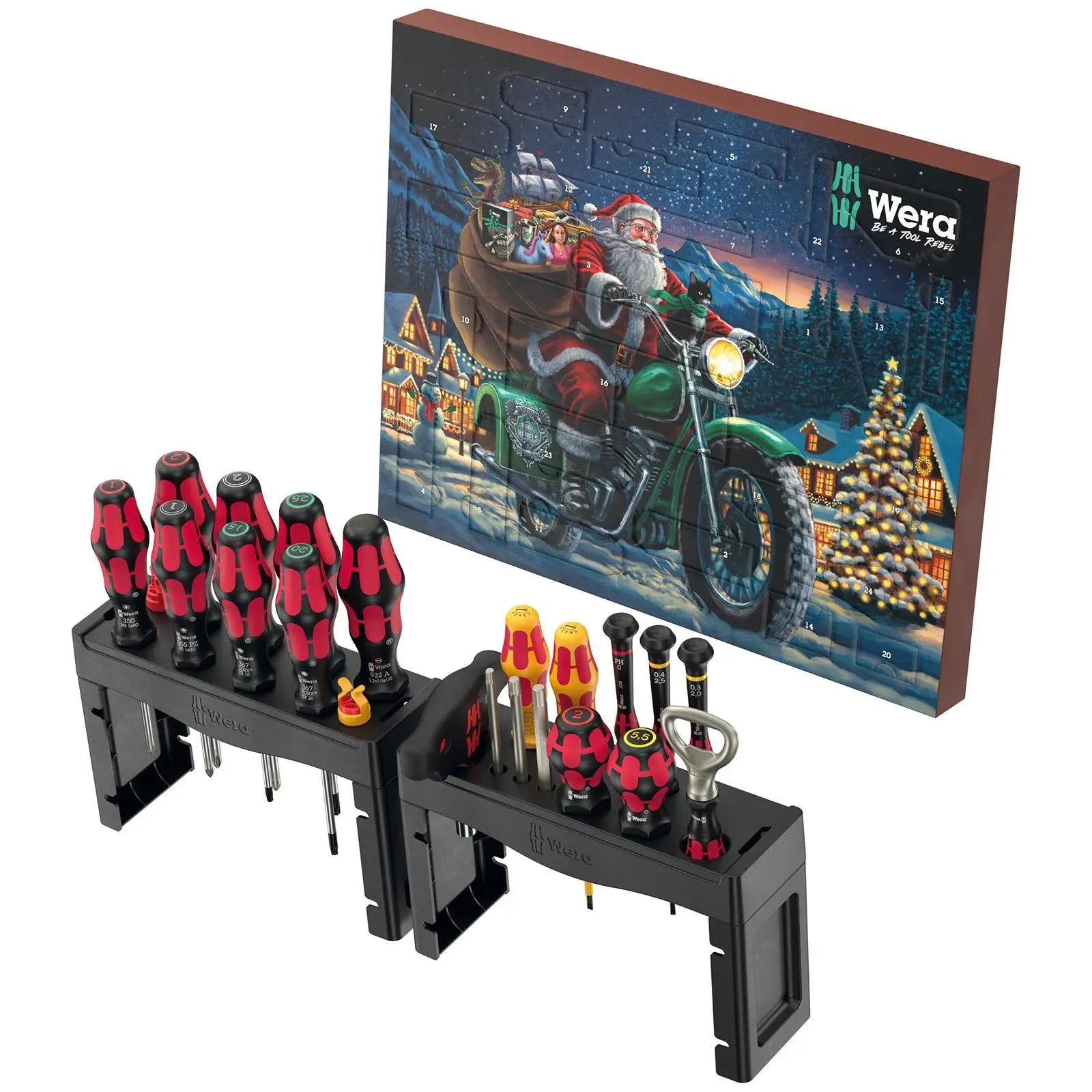 Wera Advent Calendar 2025 - Screwdrivers in a rack with a bottle opener