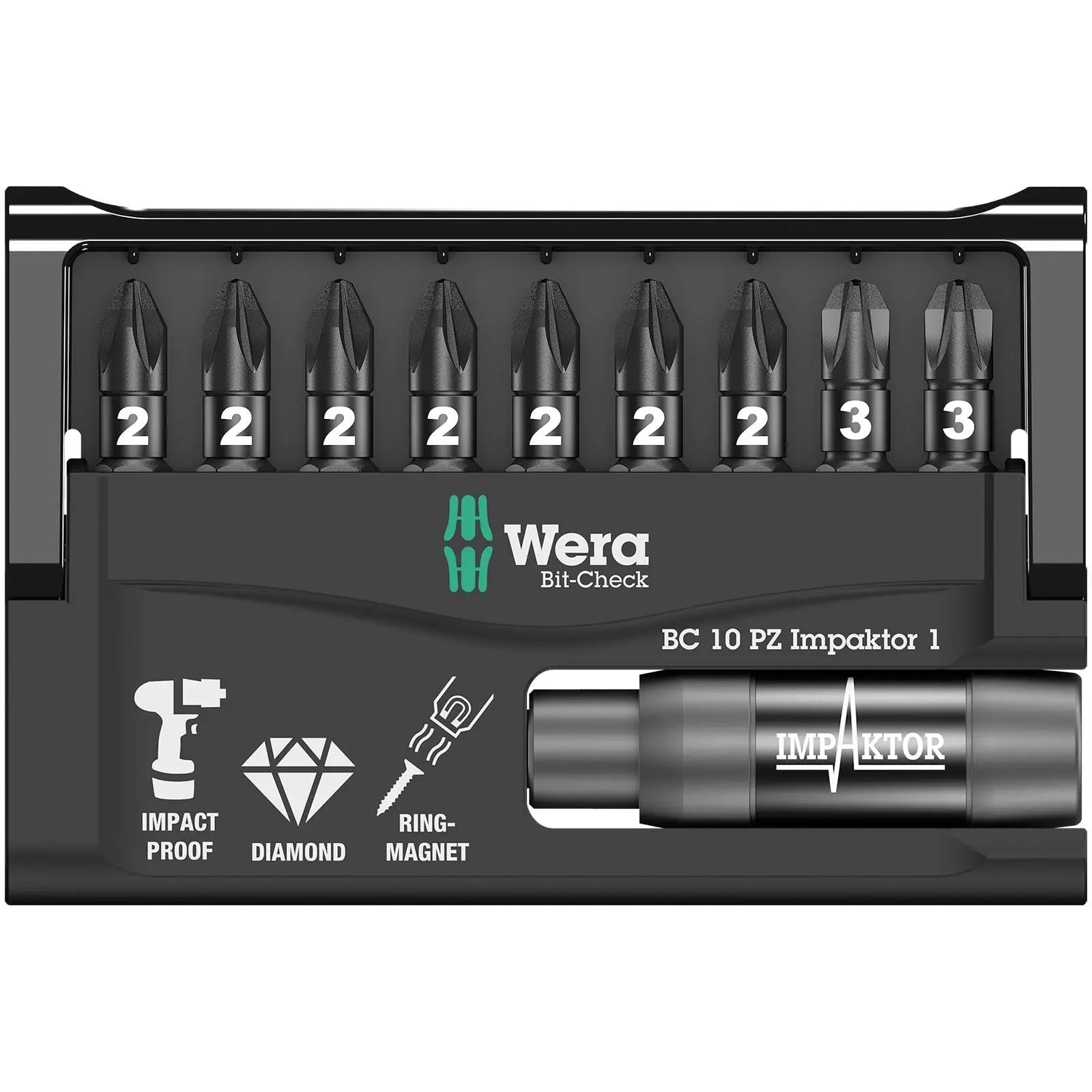 Wera Bit Check 10 Impaktor 1 10 Piece Pozi Impact Screwdriver Bit Set with Bit Holder 