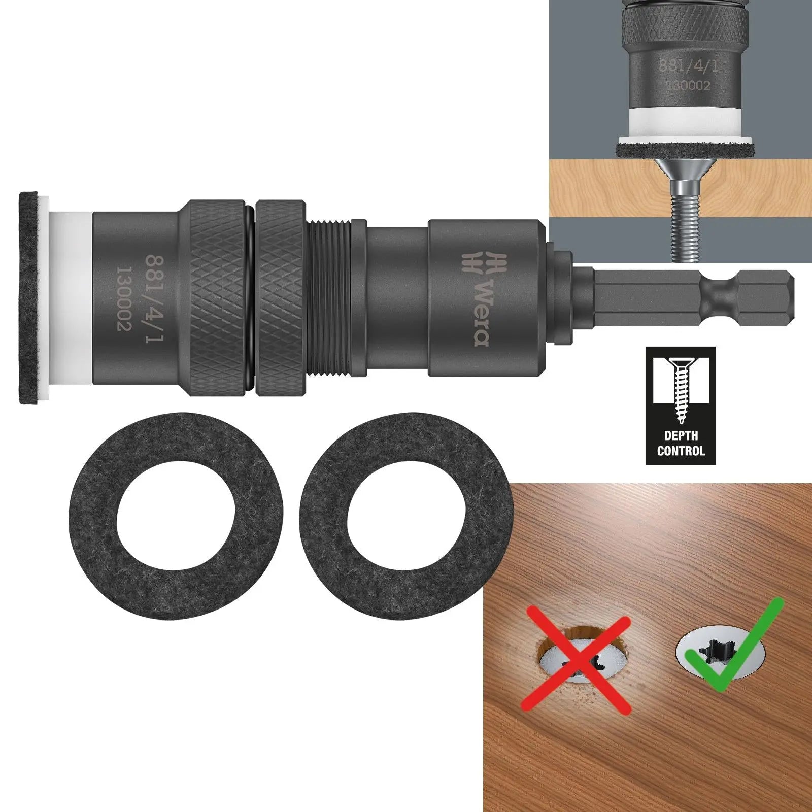 Wera Bit Holder with Variable Screw Depth Limitation 3 Piece 881/4/1 SB 