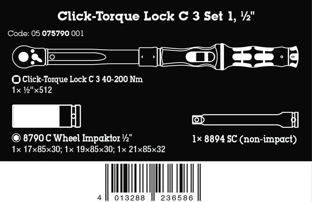 Wera Click Torque Lock C 3 Car Wheel Change Set 1 Reversible Ratchet Torque Wrench 6 Pieces  White Rose Tools