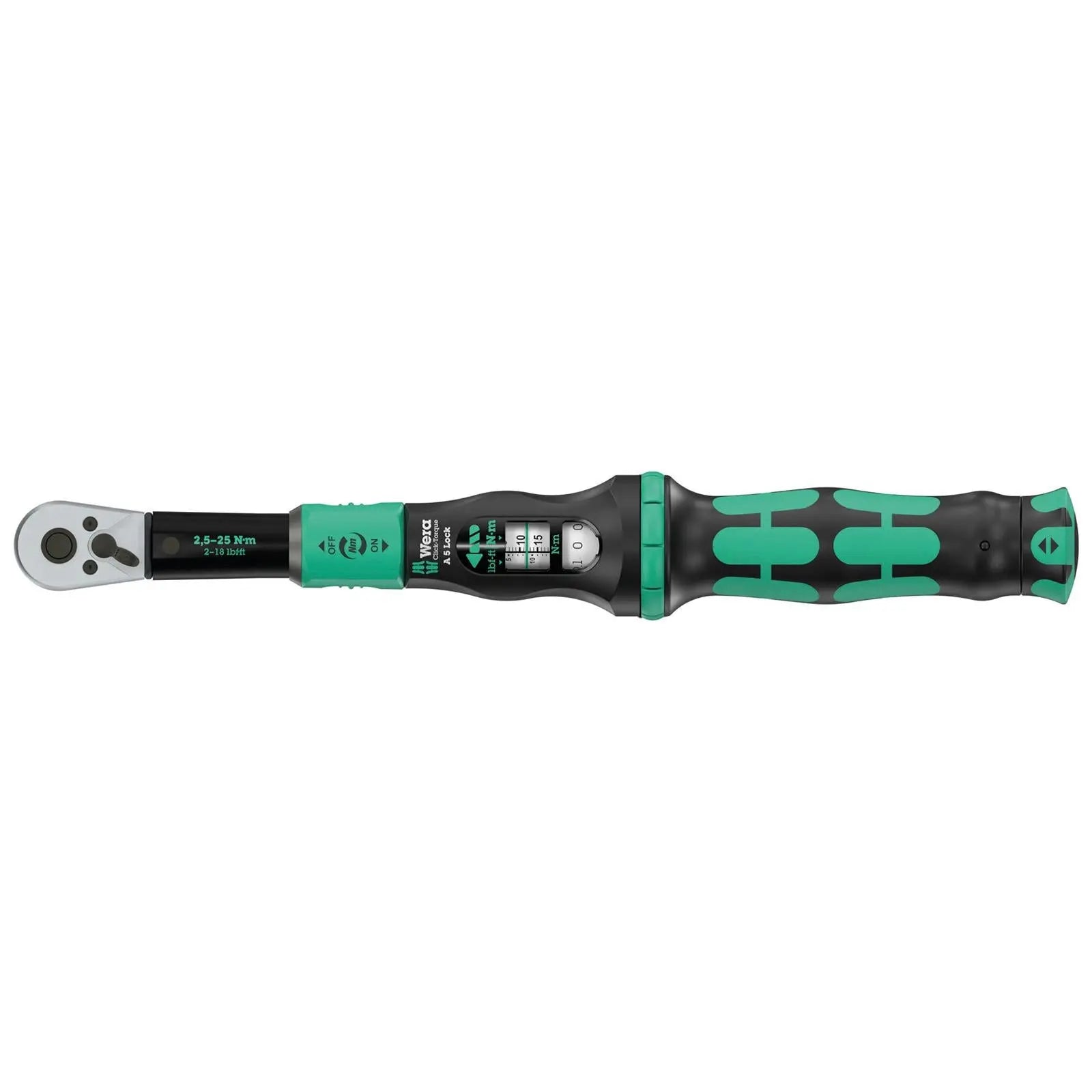 Wera Click Torque Lock Wrench A 5 Reversible Ratchet 2.5-25 Nm 1/4" Drive Clockwise Torque Operation  White Rose Tools