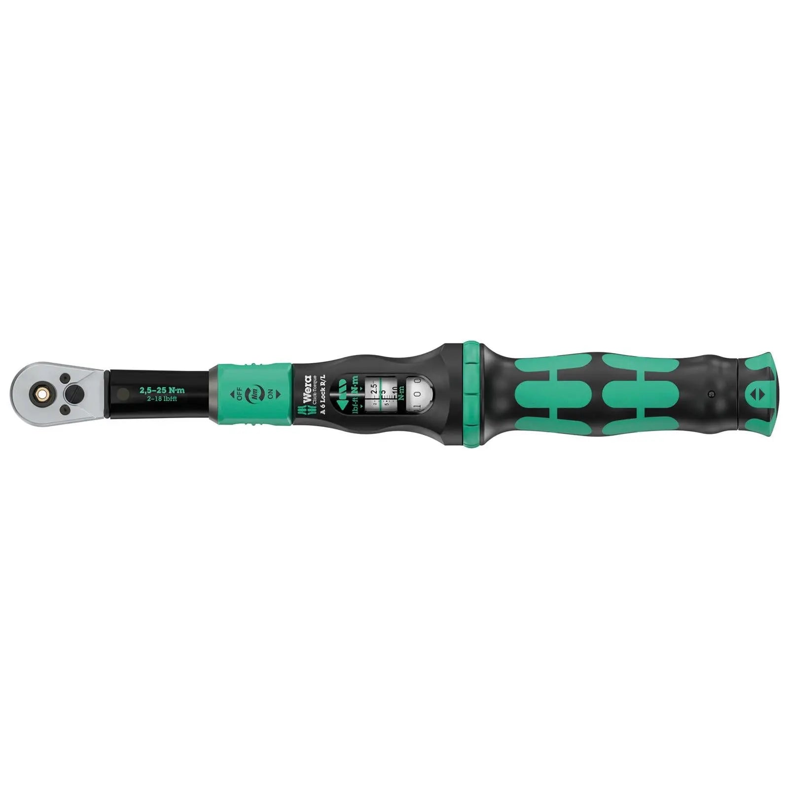 Wera Click Torque Lock Wrench A 6 R/L Reversible Ratchet 2.5-25 Nm 1/4" Hex Reversible Torque Operation  White Rose Tools