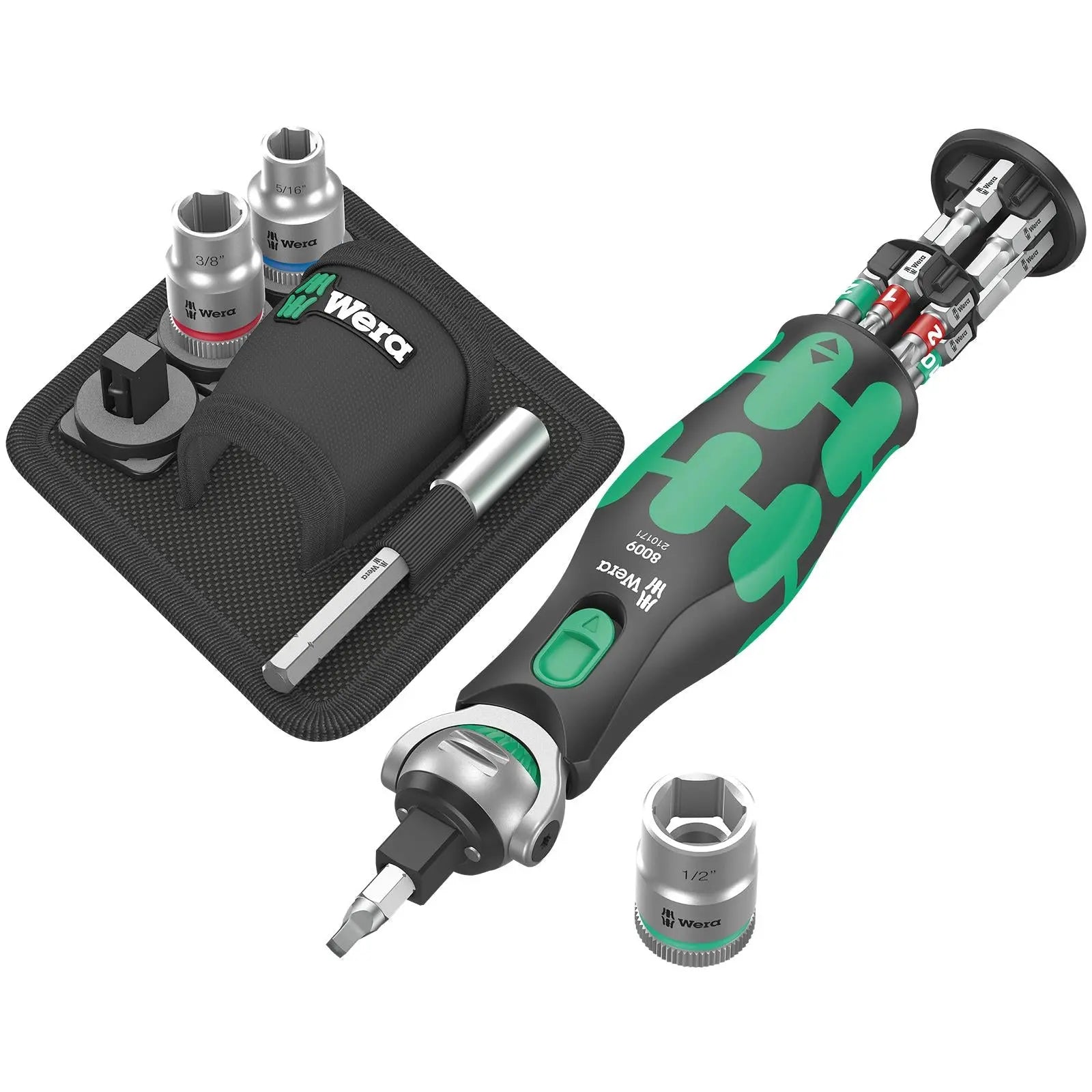 Wera Compact Screwdriver Socket Wrench Zyklop Pocket Imperial Set 2 18 Pieces 8009 3/8" Drive 1/4" Hex 