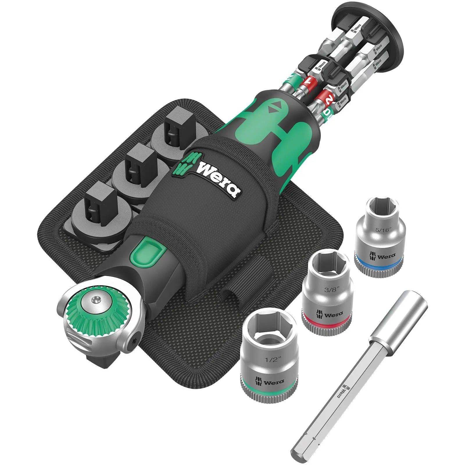 Wera Compact Screwdriver Socket Wrench Zyklop Pocket Imperial Set 2 18 Pieces 8009 3/8" Drive 1/4" Hex 
