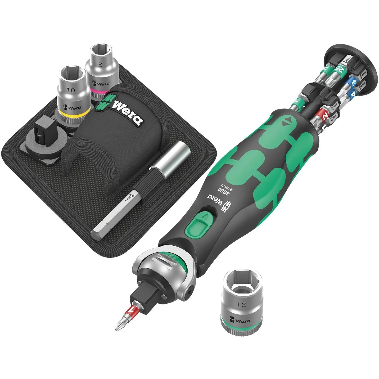 Wera Compact Screwdriver Socket Wrench Zyklop Pocket Set 2 18 Pieces 8009 3/8" Drive 1/4" Hex 