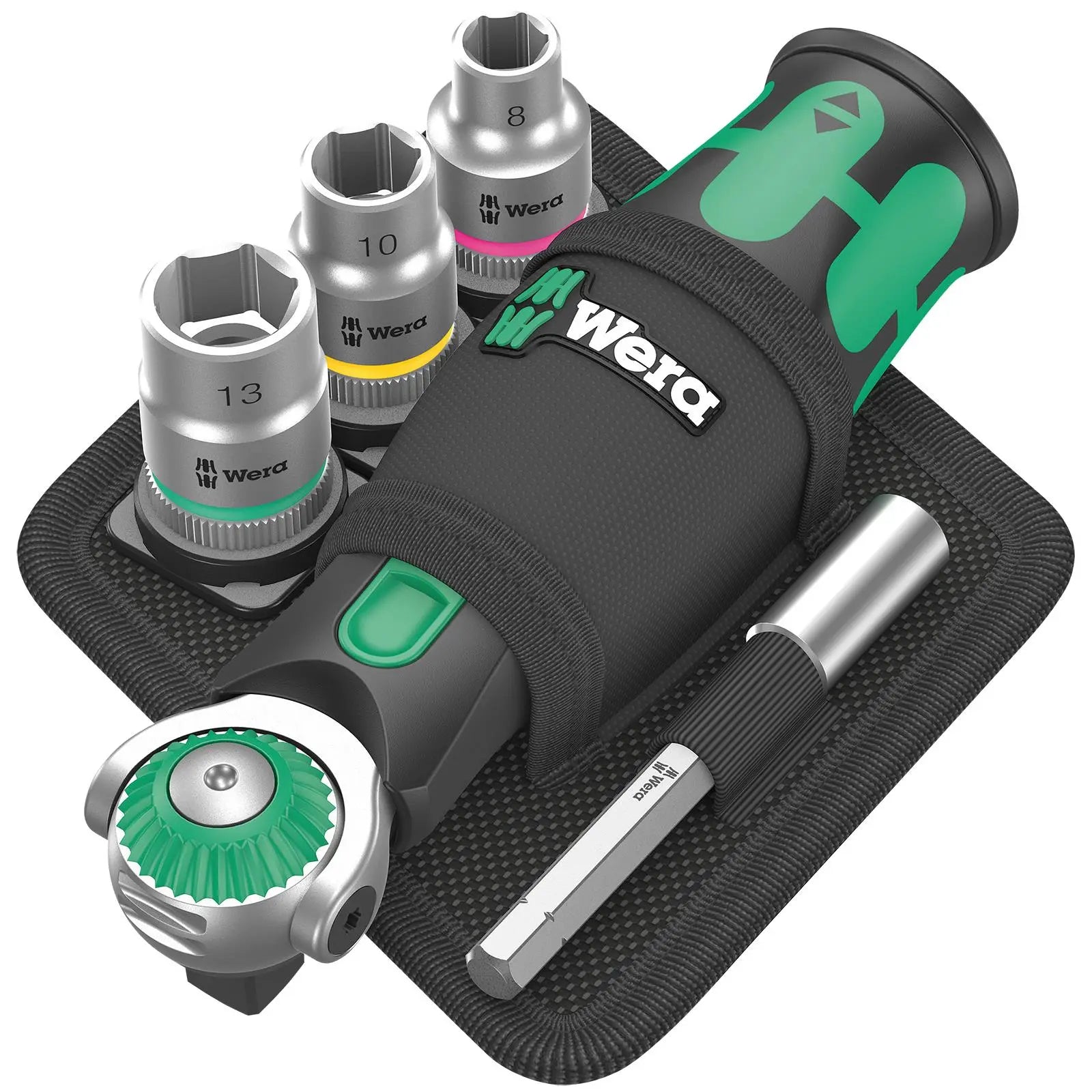 Wera Compact Screwdriver Socket Wrench Zyklop Pocket Set 2 18 Pieces 8009 3/8" Drive 1/4" Hex 