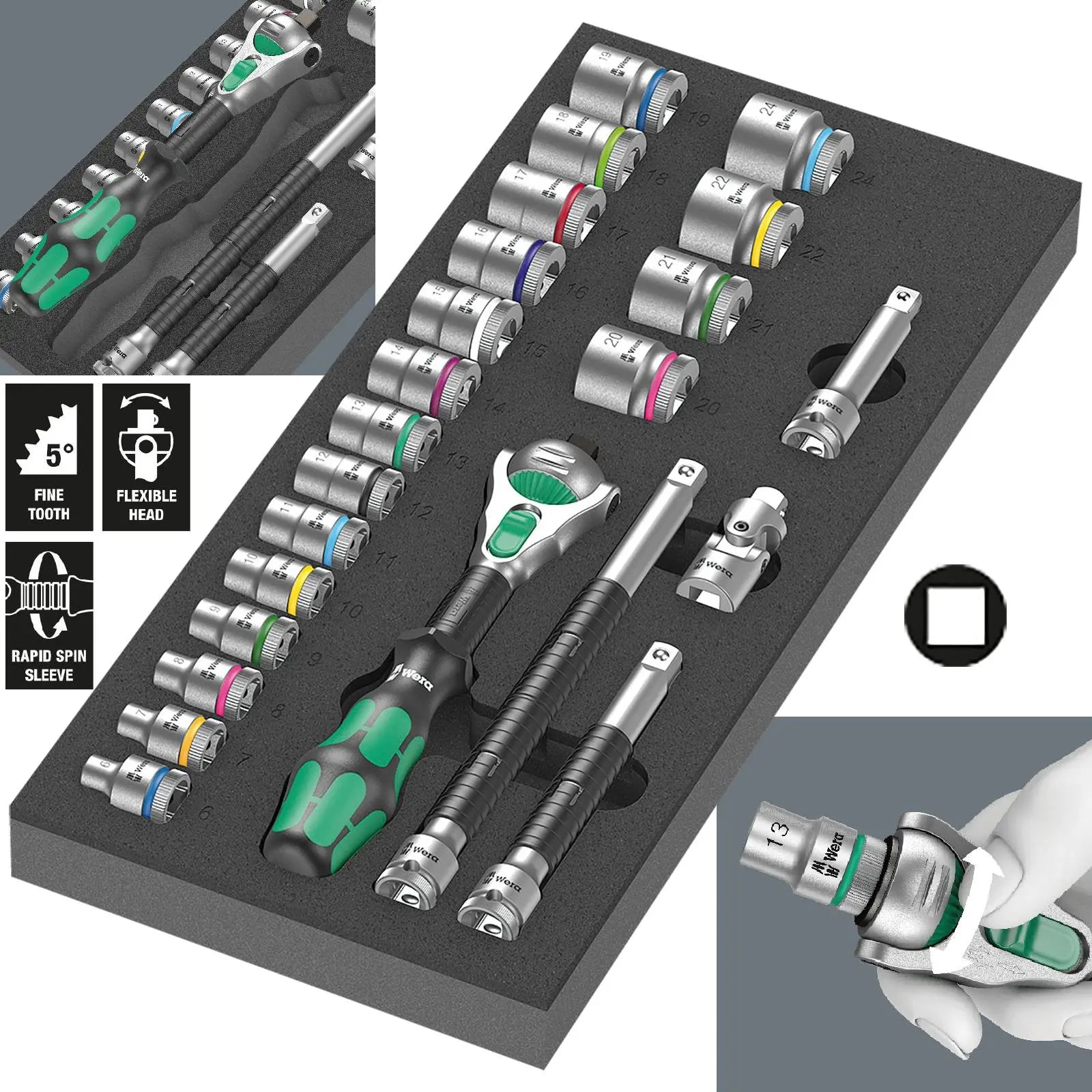 Wera Foam Insert 8000 B Zyklop 3/8" Drive Ratchet Set 1 9721 23 Pieces 