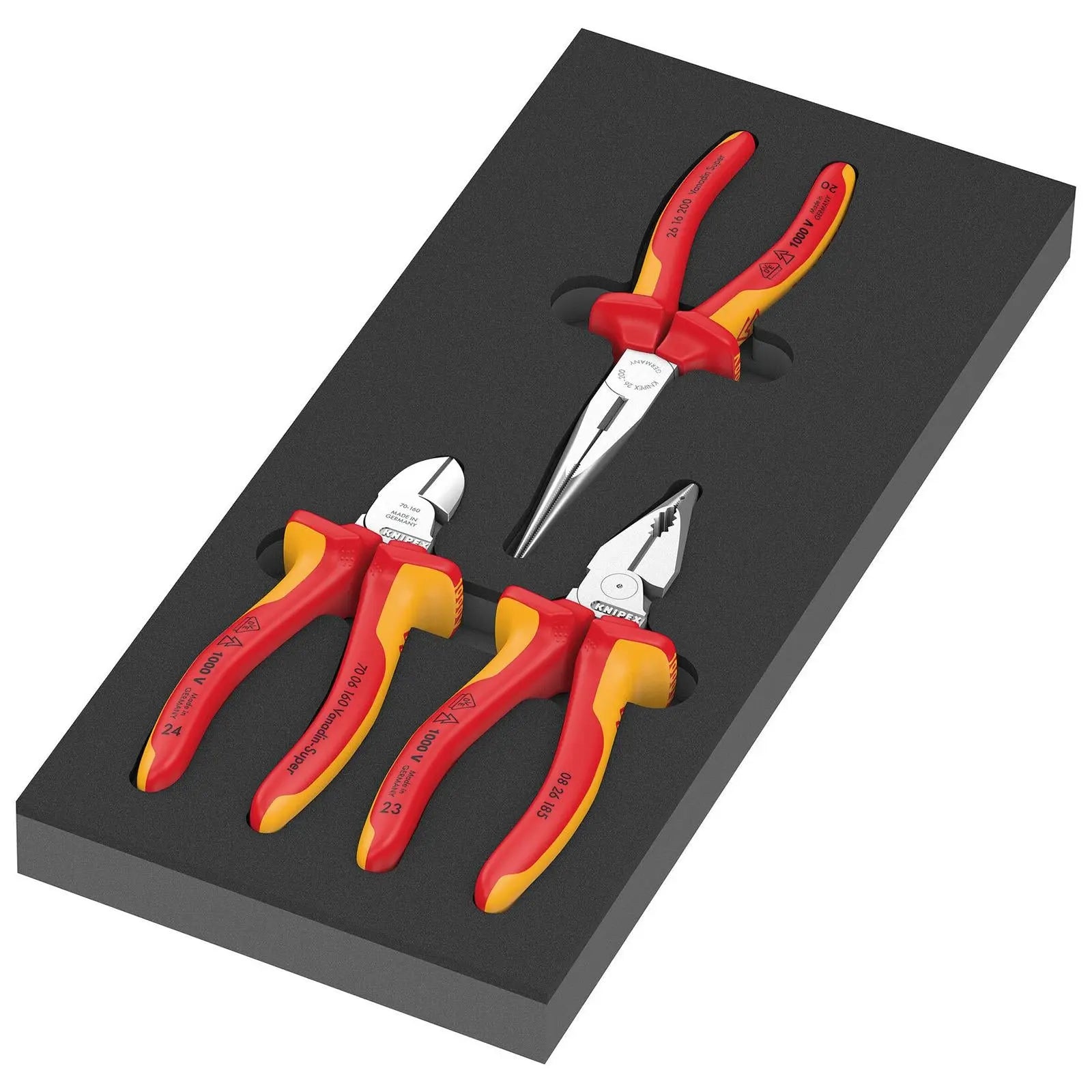 Wera Foam Insert KNIPEX Pliers Set VDE 1 Diagonal Stripper Snipe Nose Needle Nose Combination Pliers 9784 3 Pieces  White Rose Tools